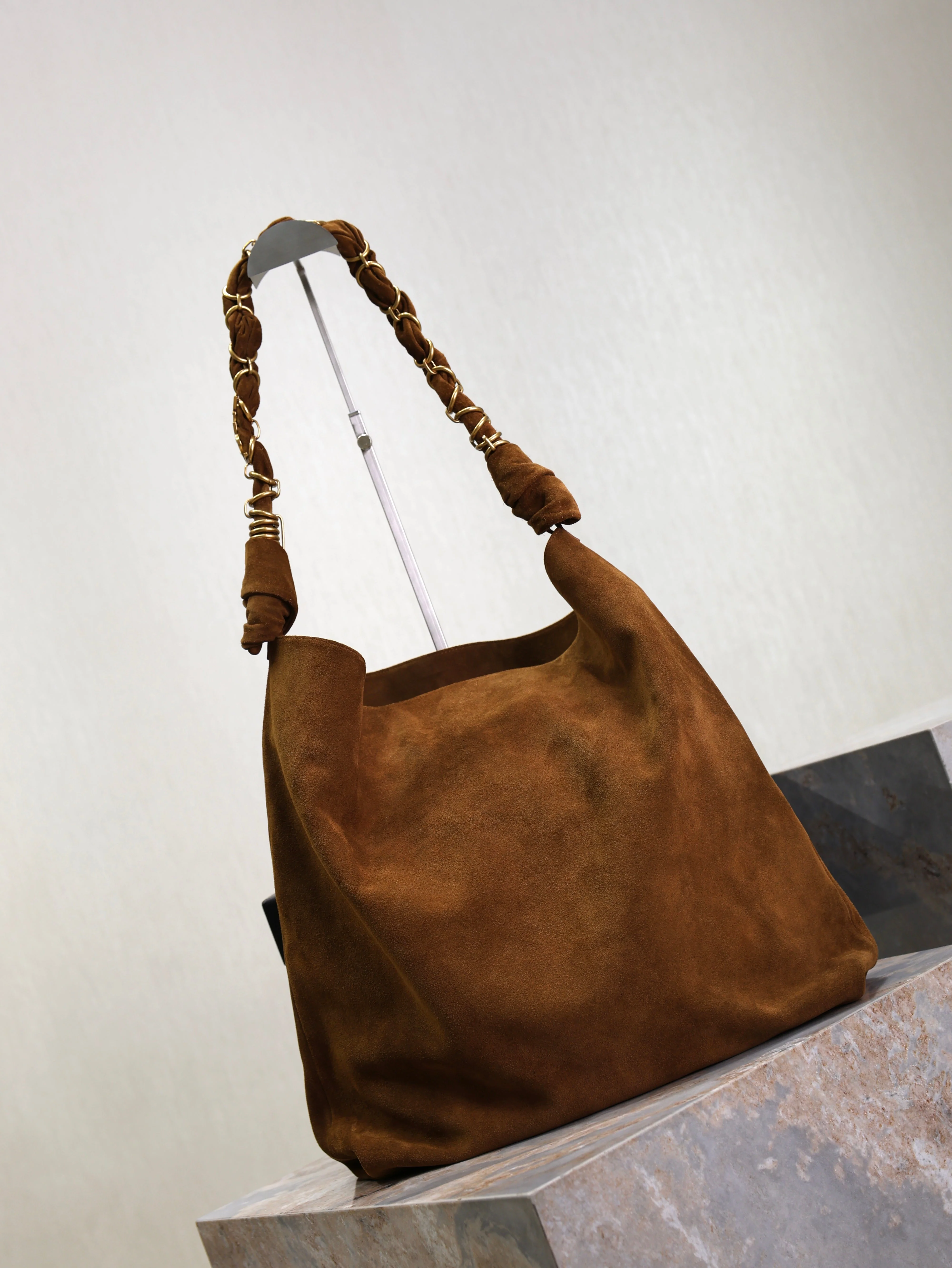 Saint Laurent YSL  AMALIA Tote Bag 40cm Dark Brown Suede GHW