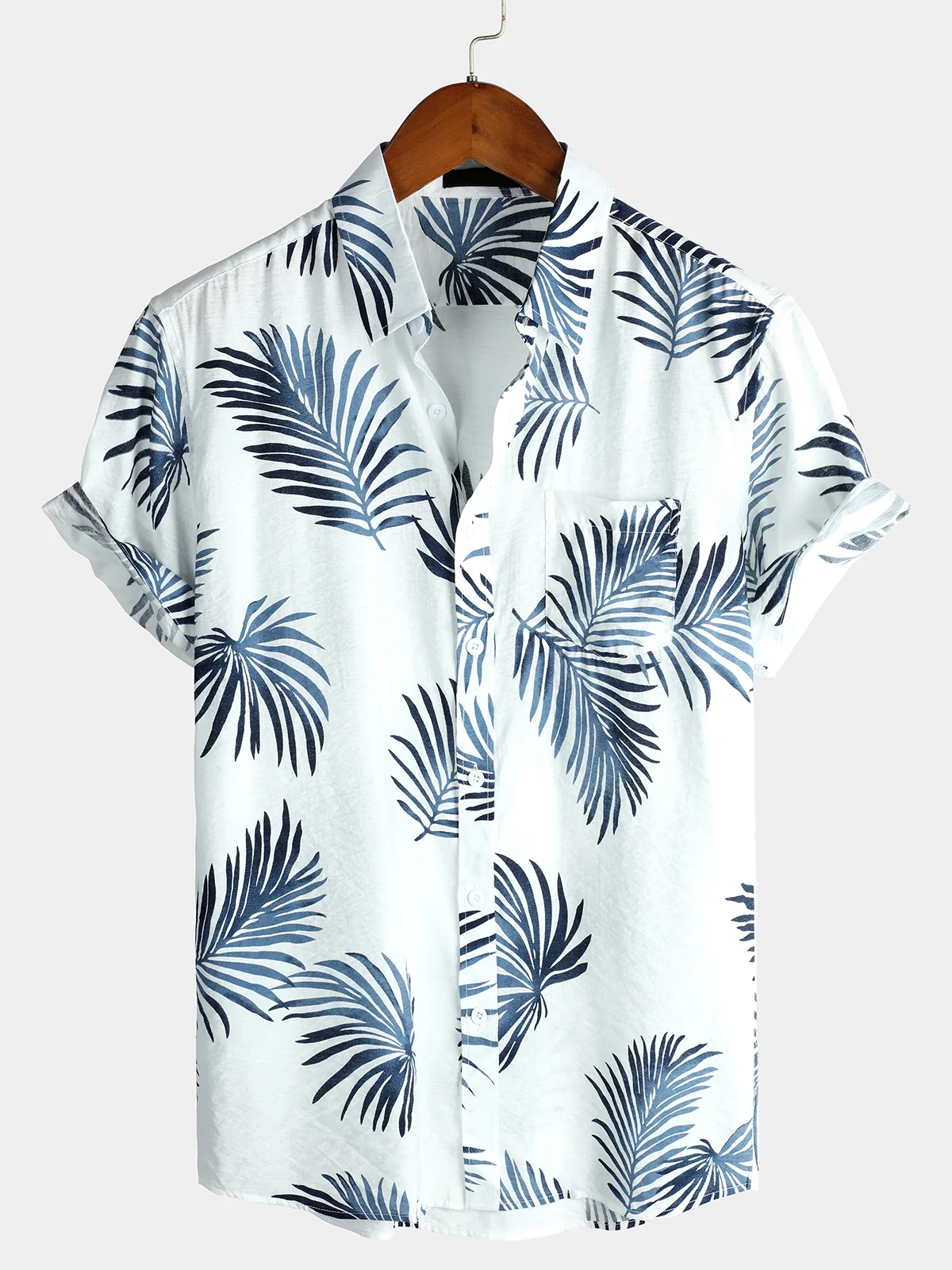Men's Cotton Hawaiian Floral Summer Button-Up Shirt
