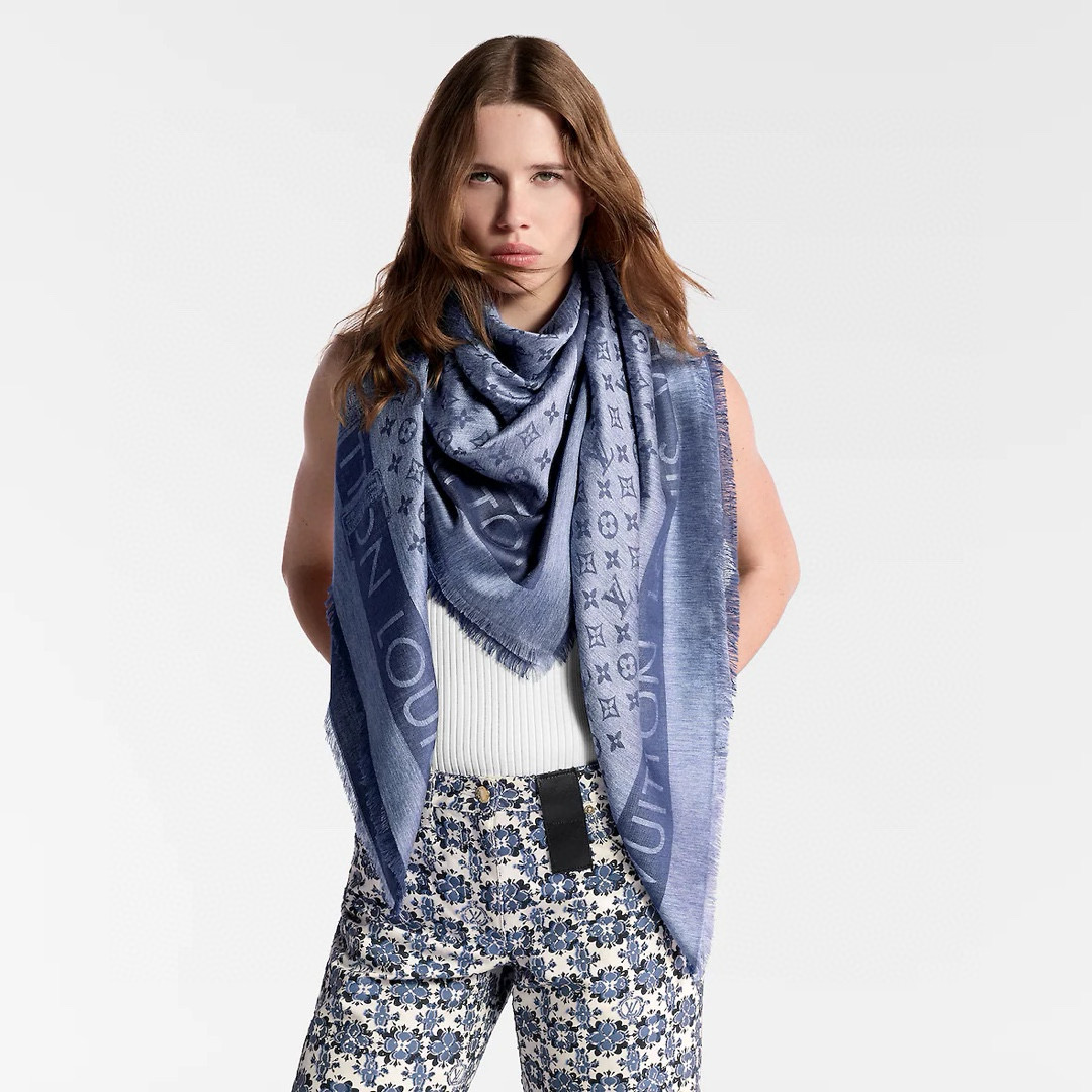 LV Classic Monogram lock and Go denim Shawl