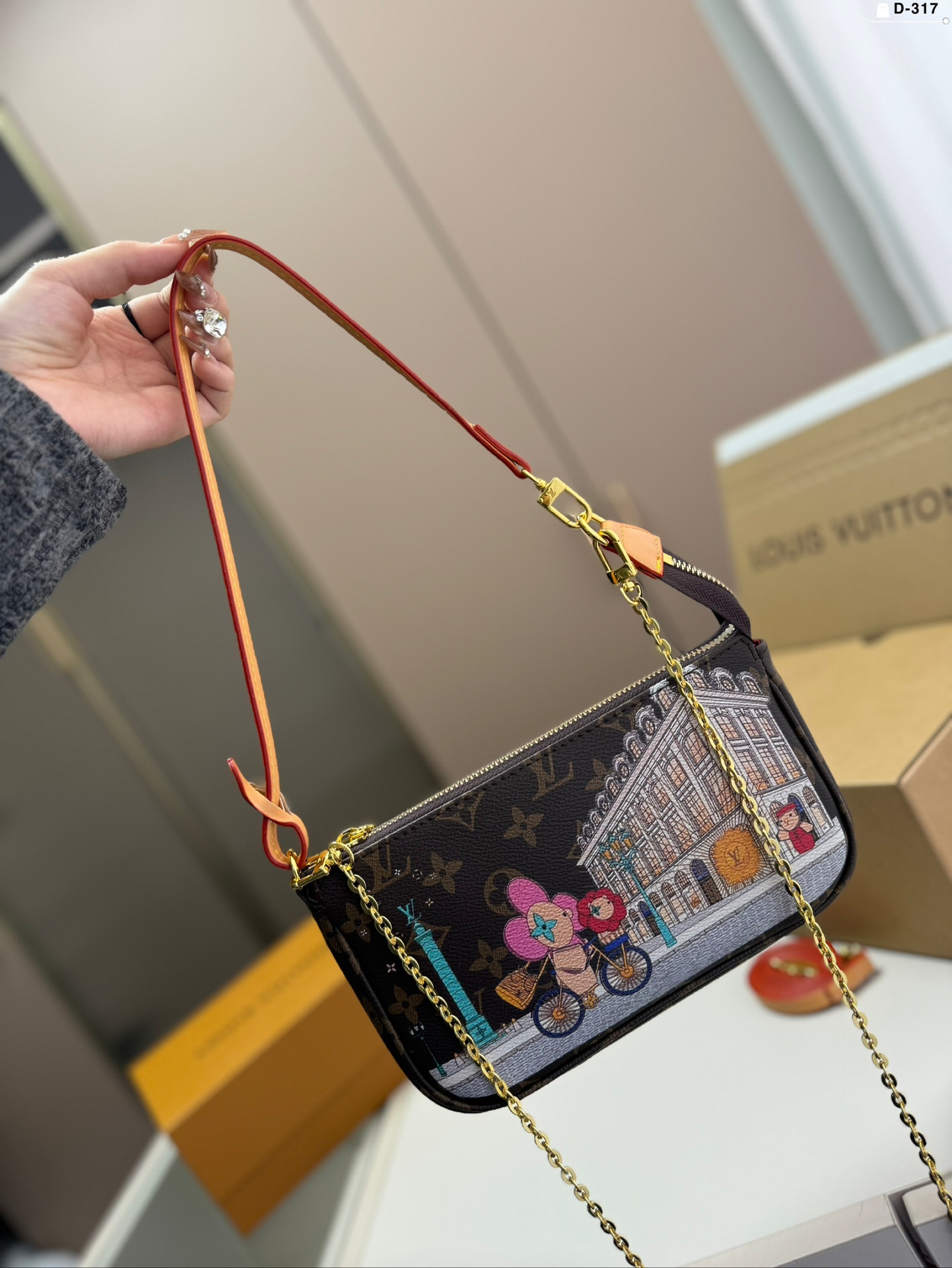 Louis Vuitton LV Monogram Christmas Animation Vivienne Pochette Place Vendome Chain Strap Hobo Shoulder Bag - KAIROO