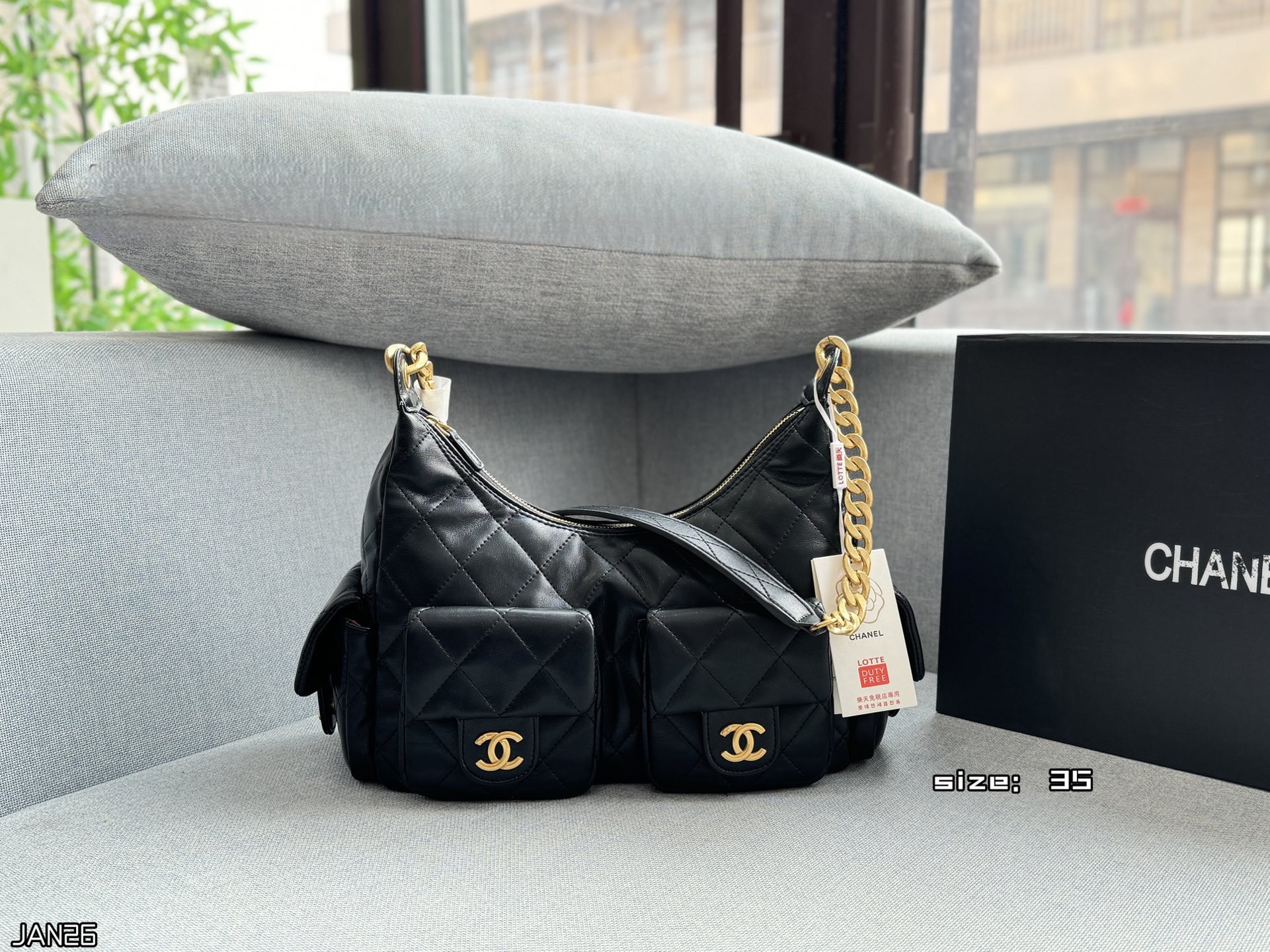 Chanel 25C Large Quilted Lambskin Leather Turn-locks Four Multi-Pocket Cargo Hobo Shoulder Bag - KAIROO