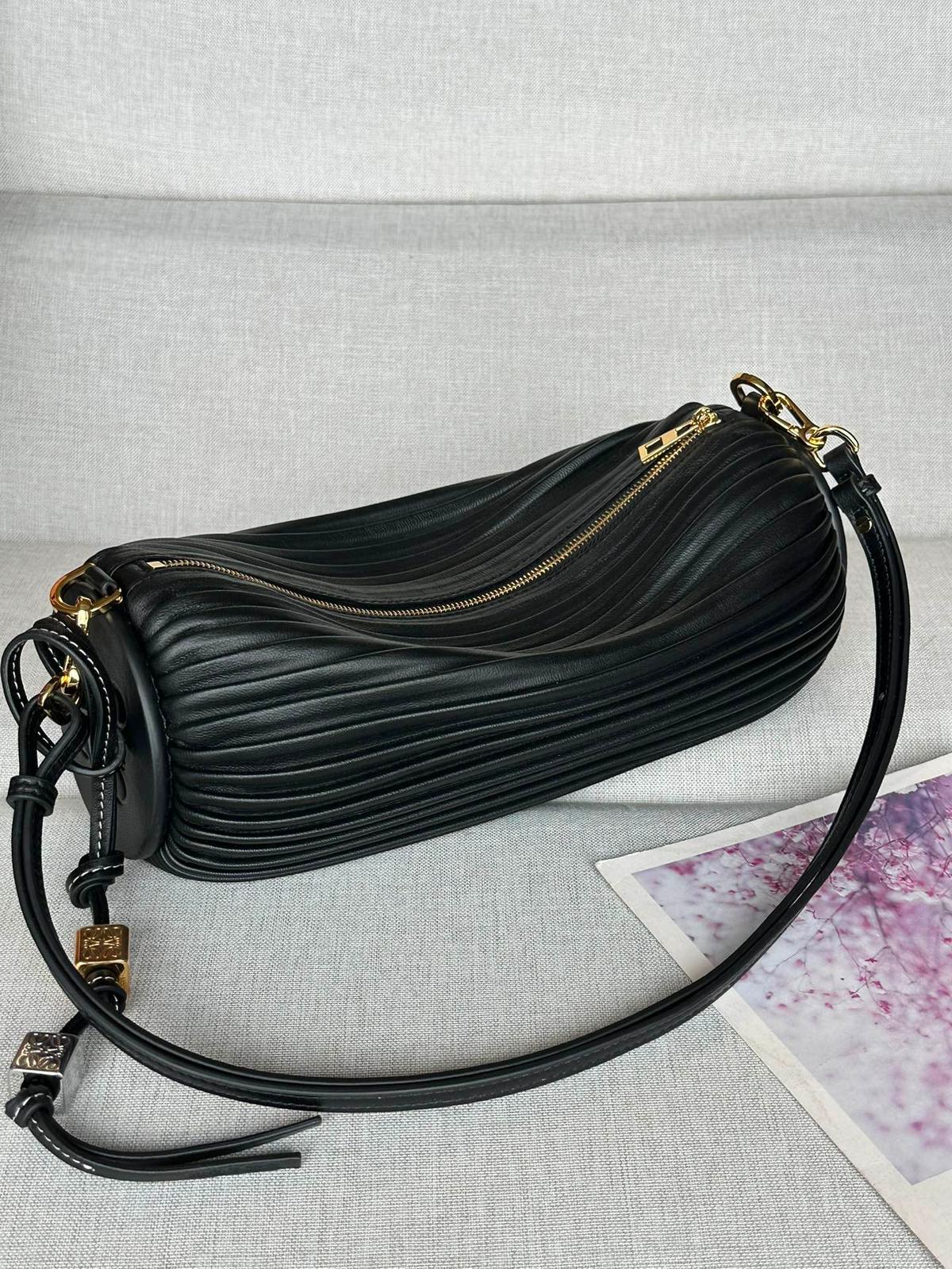 LOEWE pleated Napa lambskin cylinder bracelet bag