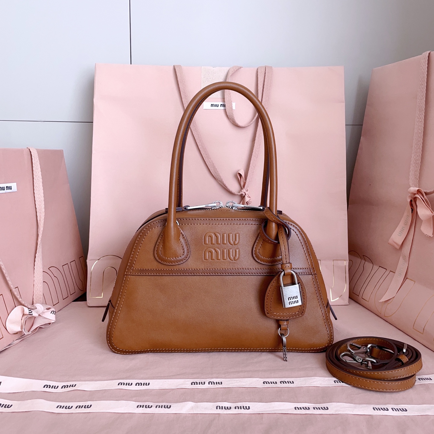 Miu Miu Small Cognac Vivant Leather bag 5BB200