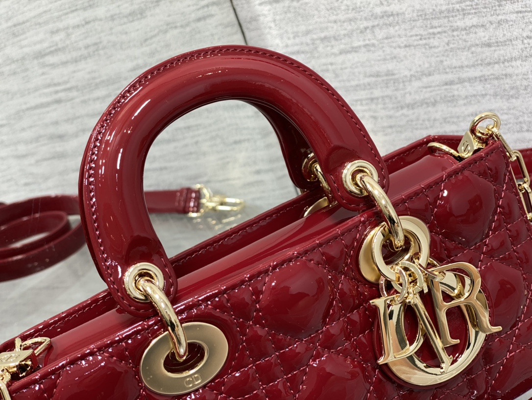 DIOR Small Lady D-Joy Bag in Dark Red Patent Cannage Calfskin
