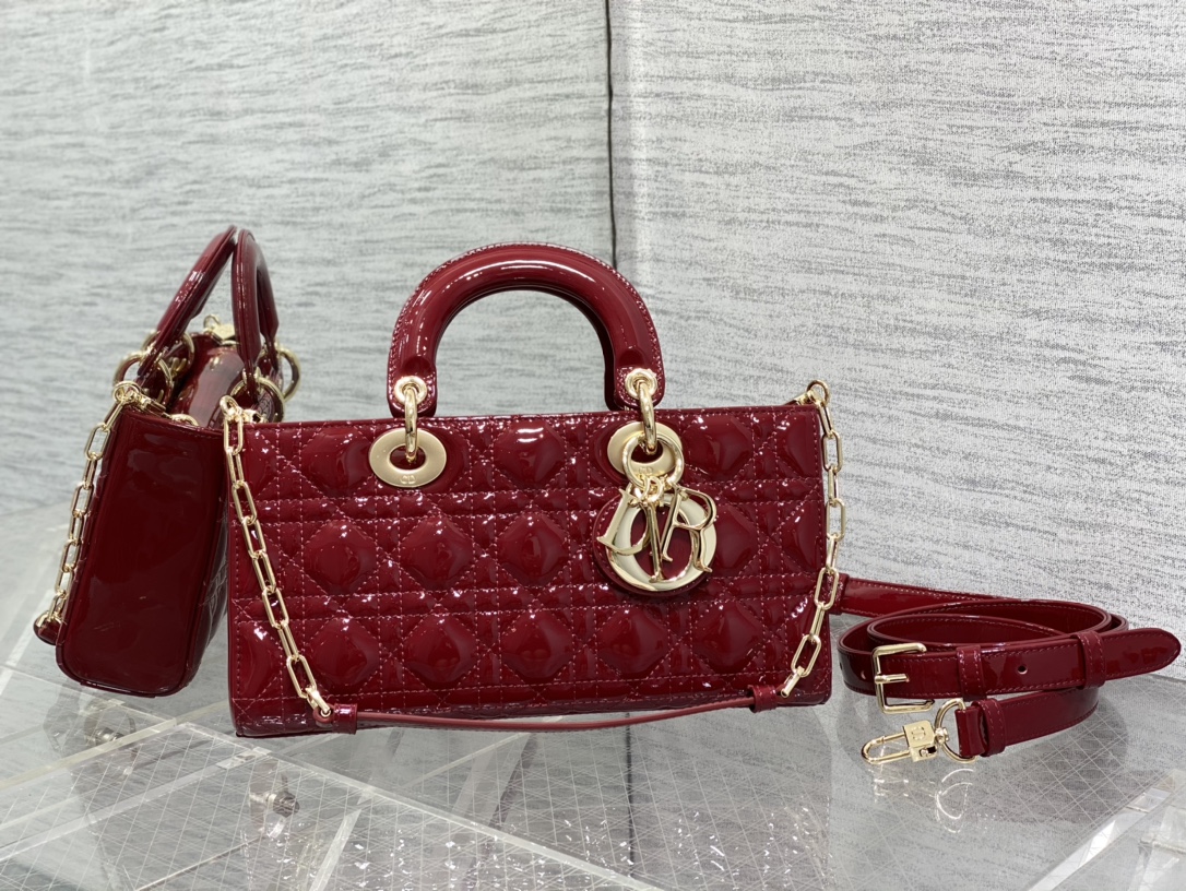 Dior Medium Lady D-Joy Bag in Dark Red Patent Cannage Calfskin