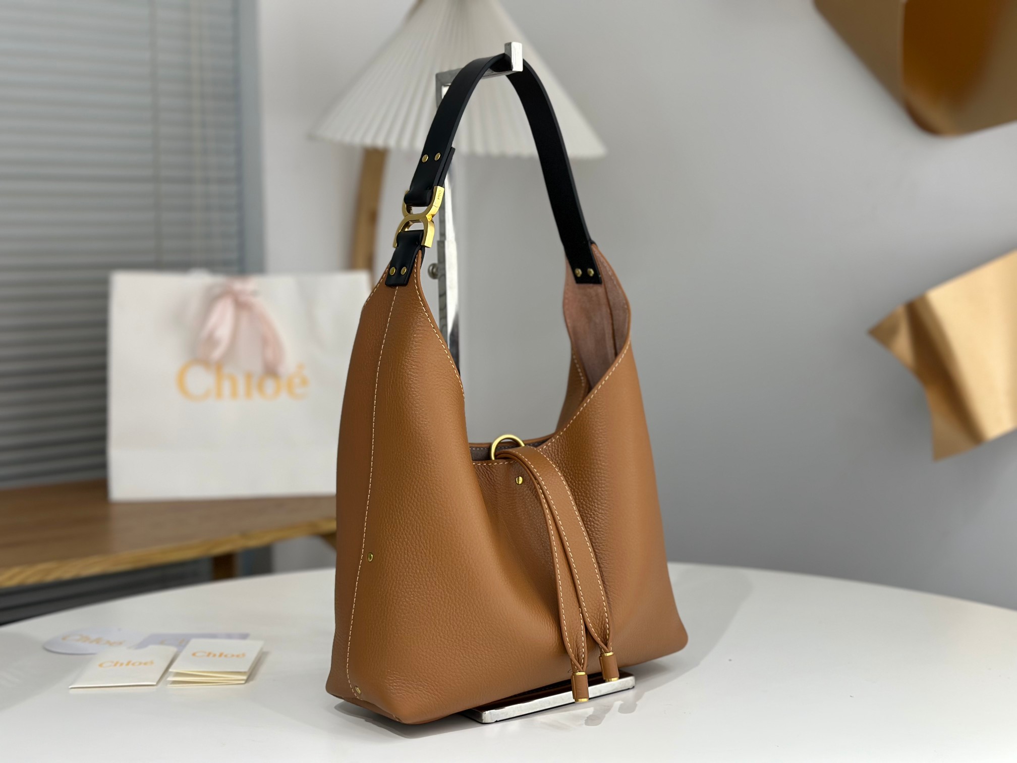 Chloe Small Marcie Hobo Bag in Grained Leather-Camel