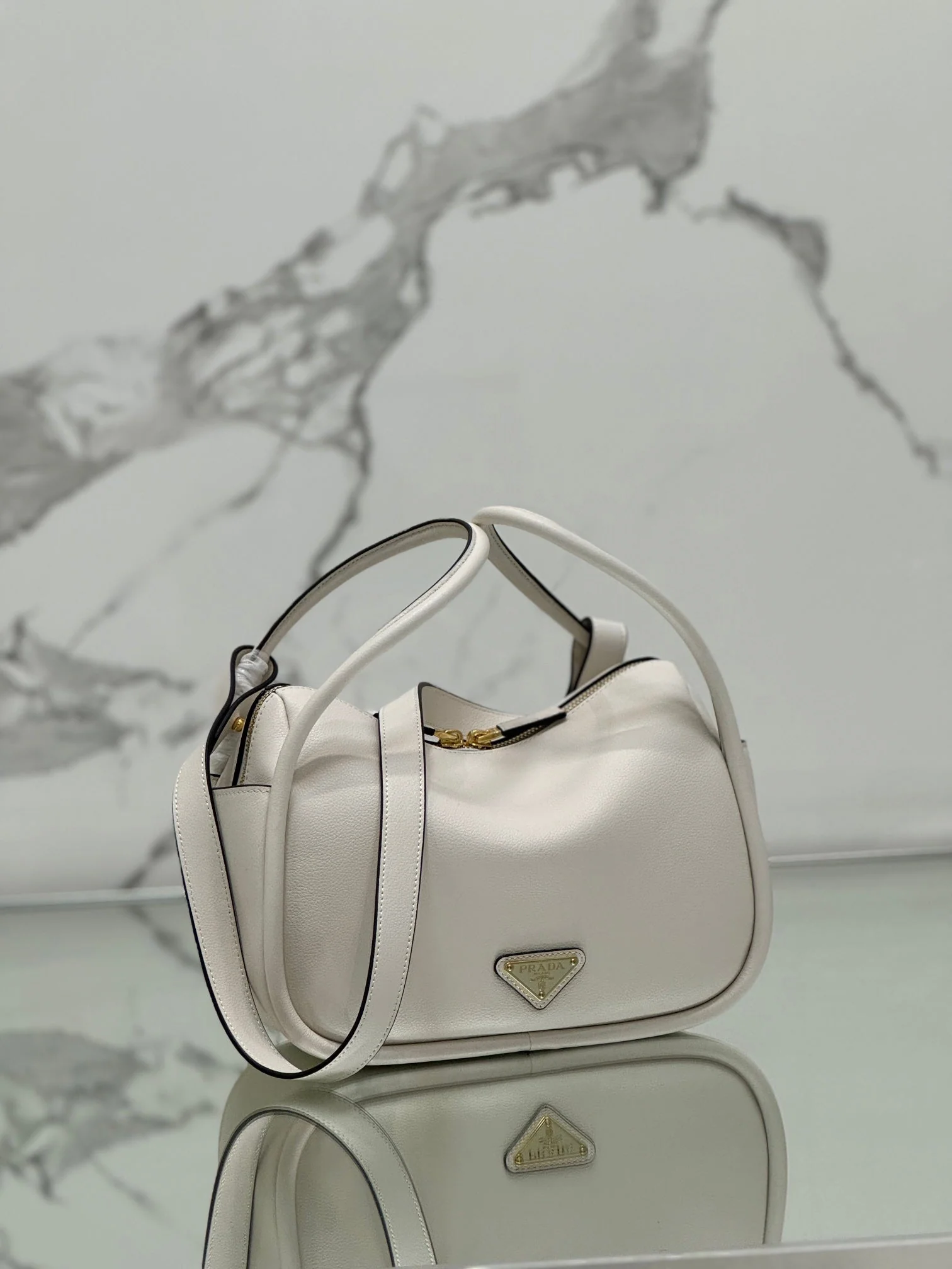 Prada DARLING HANDBAG 25 IN WHITE SOFT GRAIN LAMBSKIN