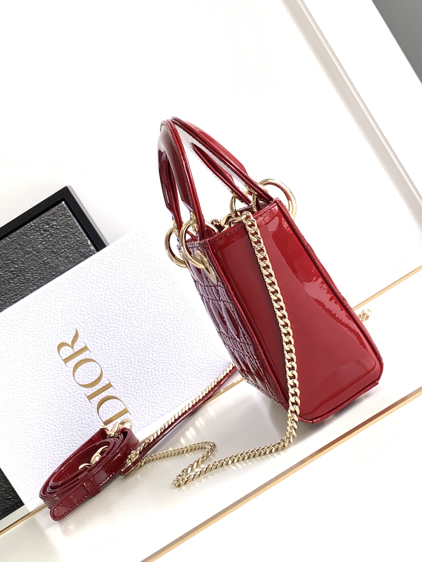 Mini Lady Dior Bag in Red Patent Cannage Calfskin