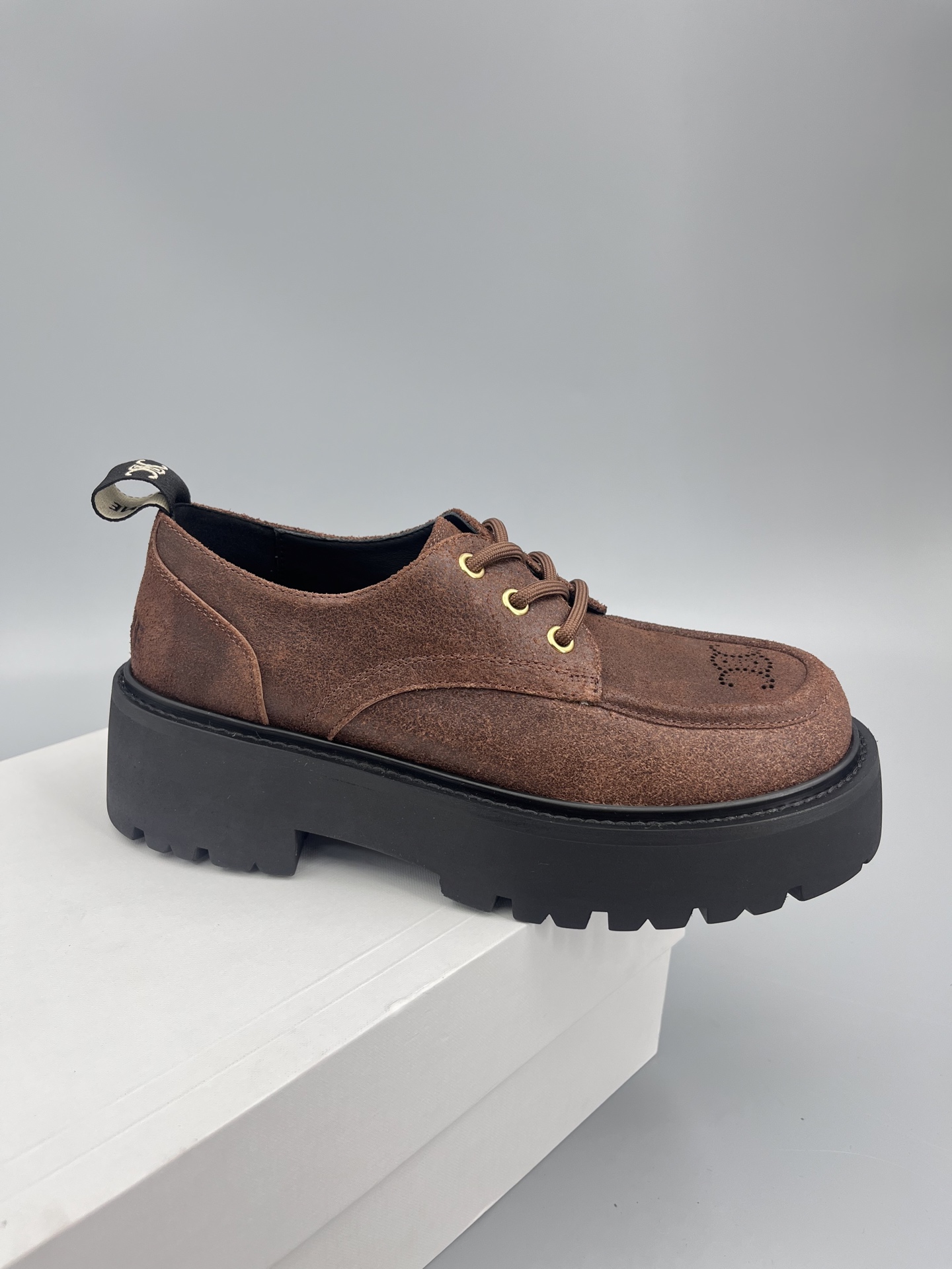 Celine Dark brown Triomphe Derbies in Waxed Suede Calfskin