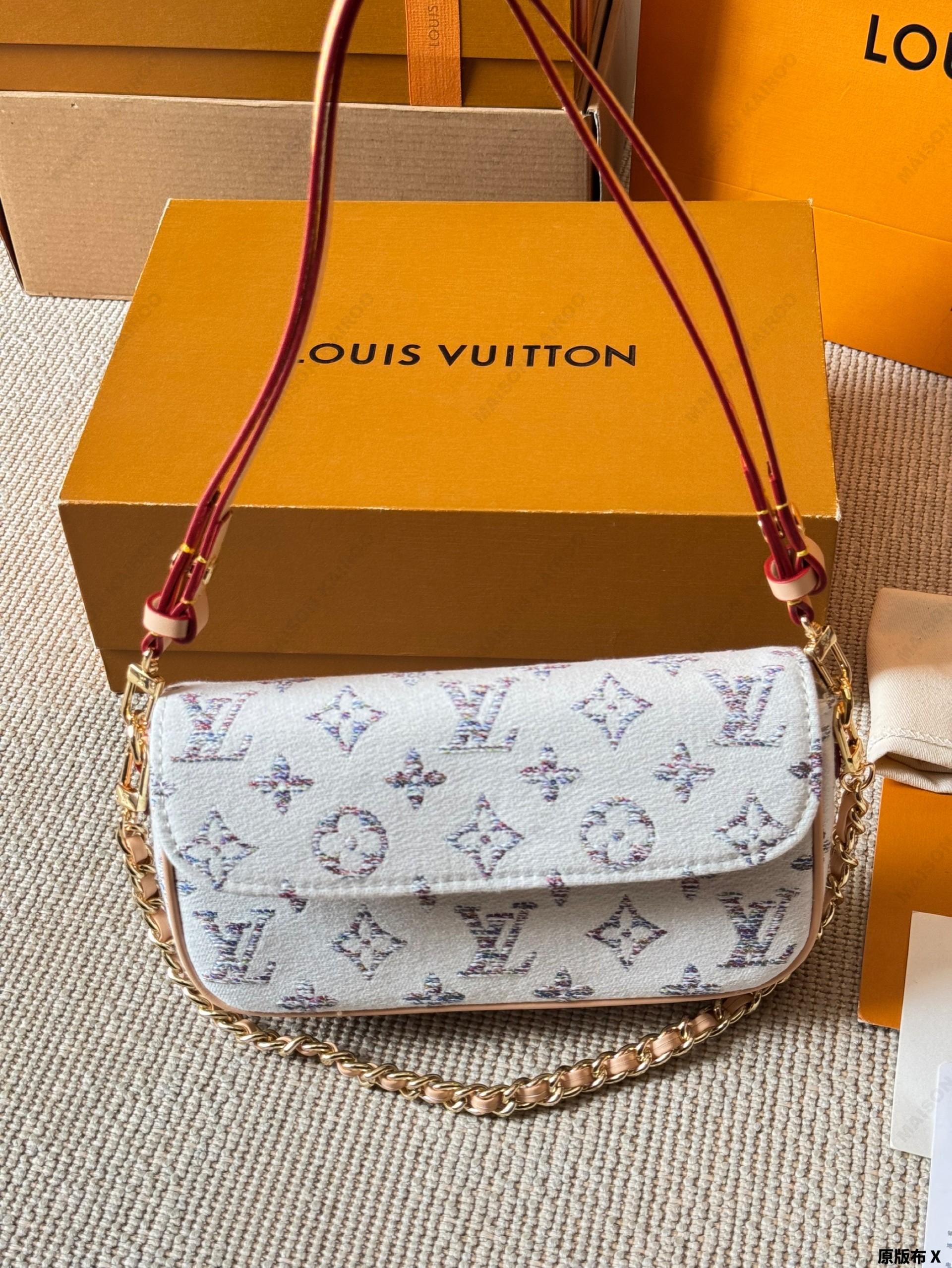 Louis Vuitton LV Ivy WOC White Multicolor Monogram Jacquard Denim Leather Baguette Hobo Shoulder Bag - KAIROO