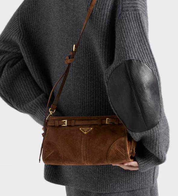 Prada Bonnie small suede shoulder bag-Brown1BH215