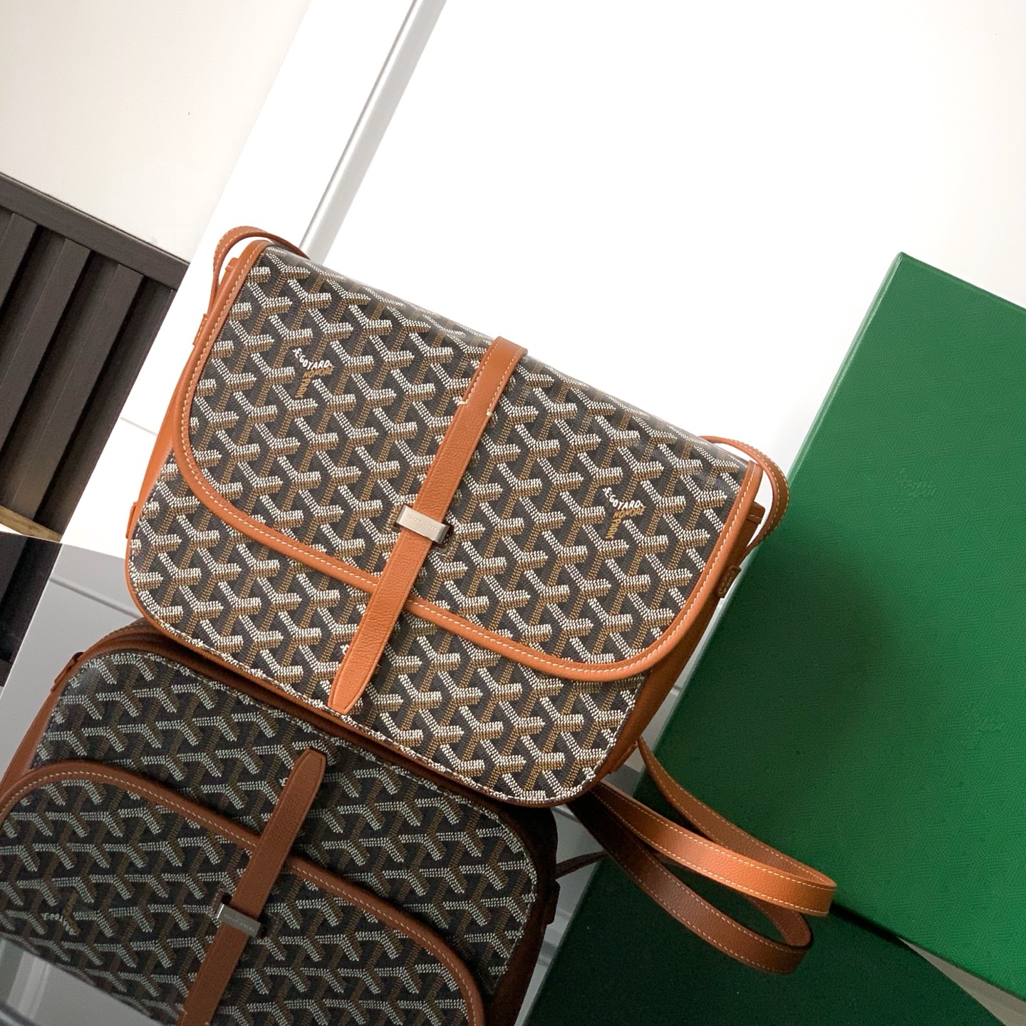 Goyard Belvedere MM Bag in Black/Tan