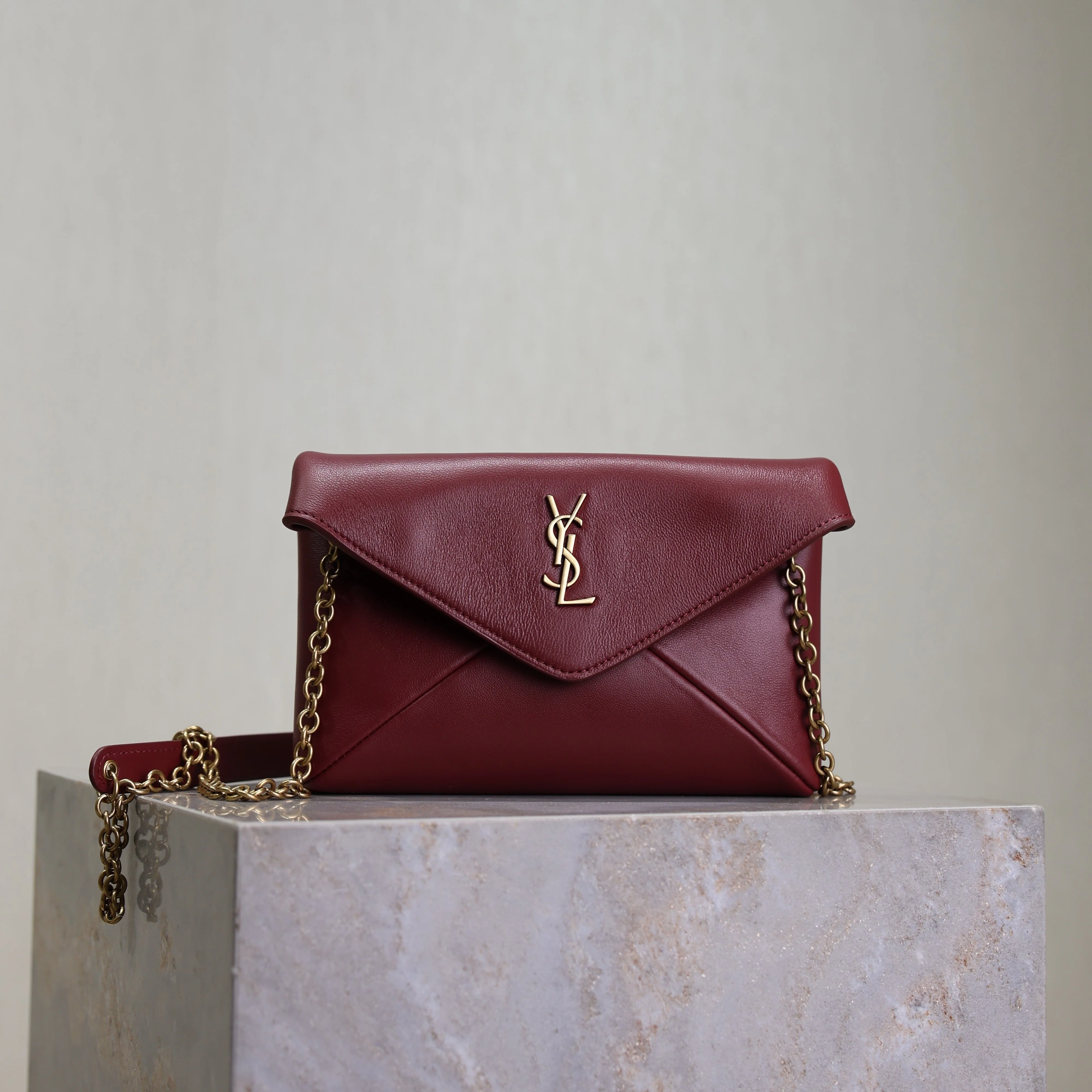 Saint Laurent YSL Calypso Bag 19cm Burgundy Sheepskin Leather