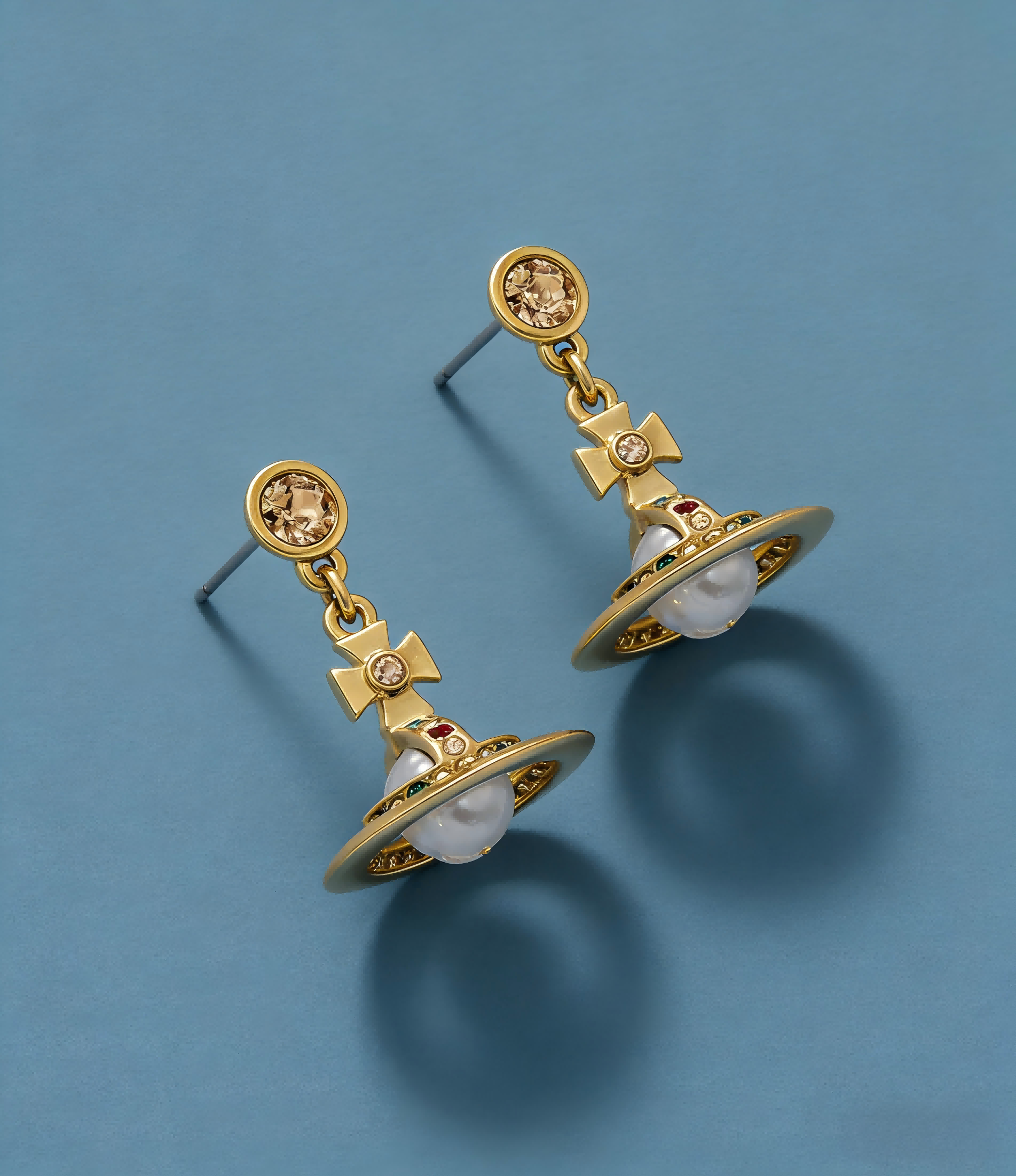 2026 New Vivienne Westwood Style Gold Saturn Drop Earrings - Colorful Crystal Orbital Dangle Earrings for Women