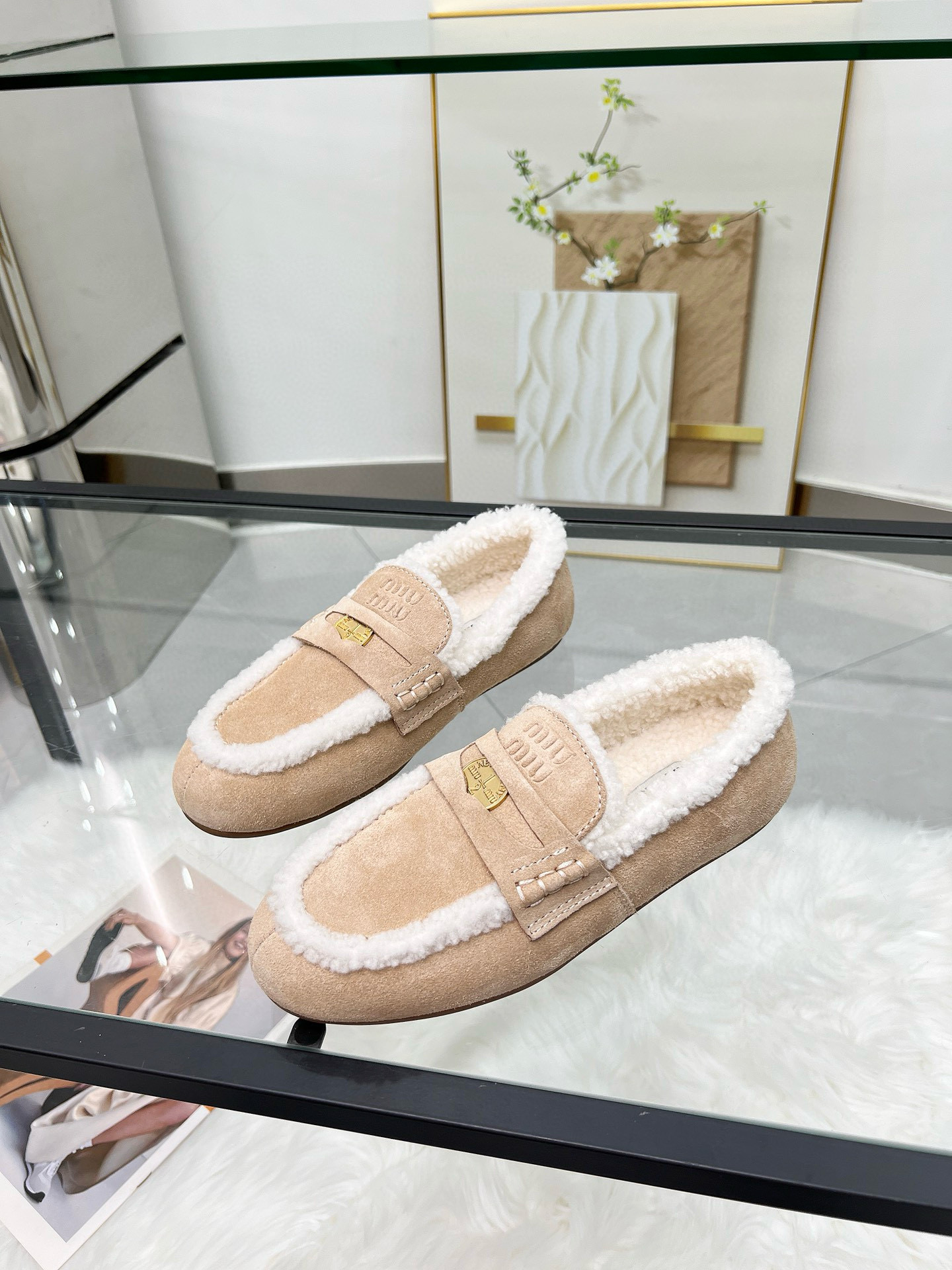 Miu Miu Suede and Shirling Loafer