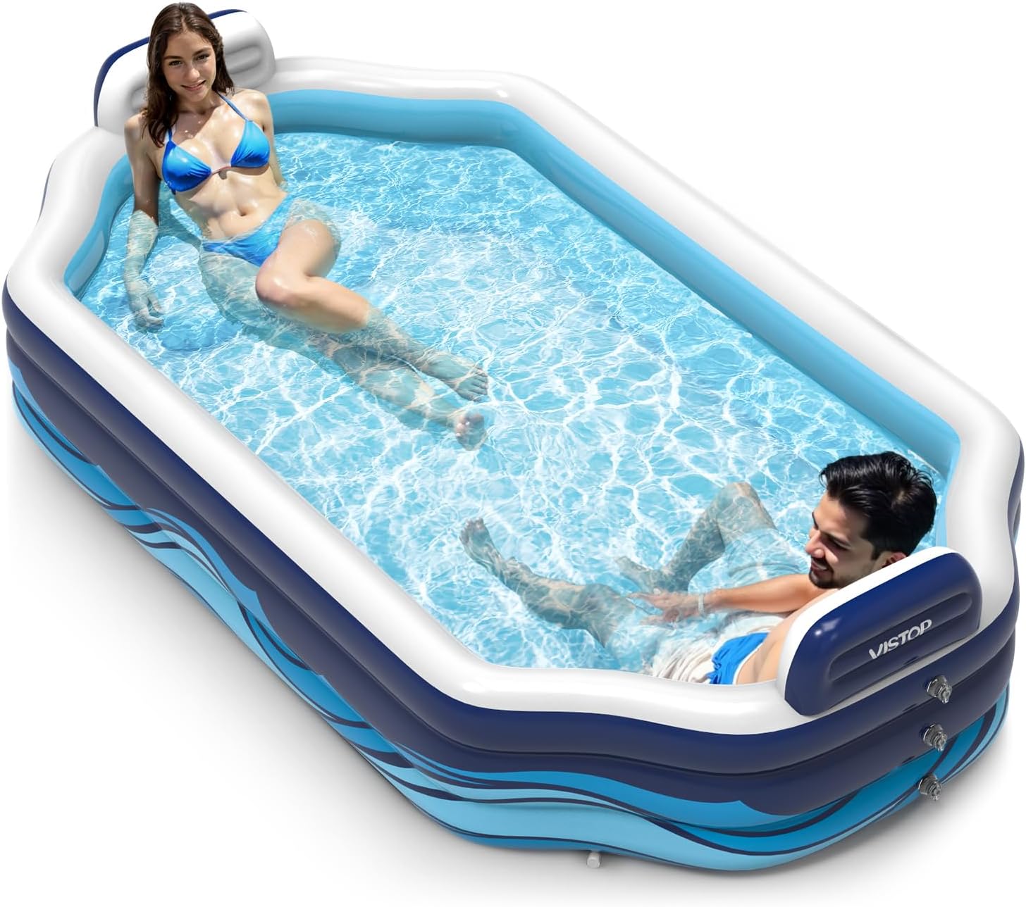 VISTOP Inflatable Pool for Kids & Adults | Oversized Thickened Large Swimming Pool with Seats and Backrests Family Summer Blow Up Water Pools - BPA-Free Backyard Water Park, Garden SPA Tub 120 inch