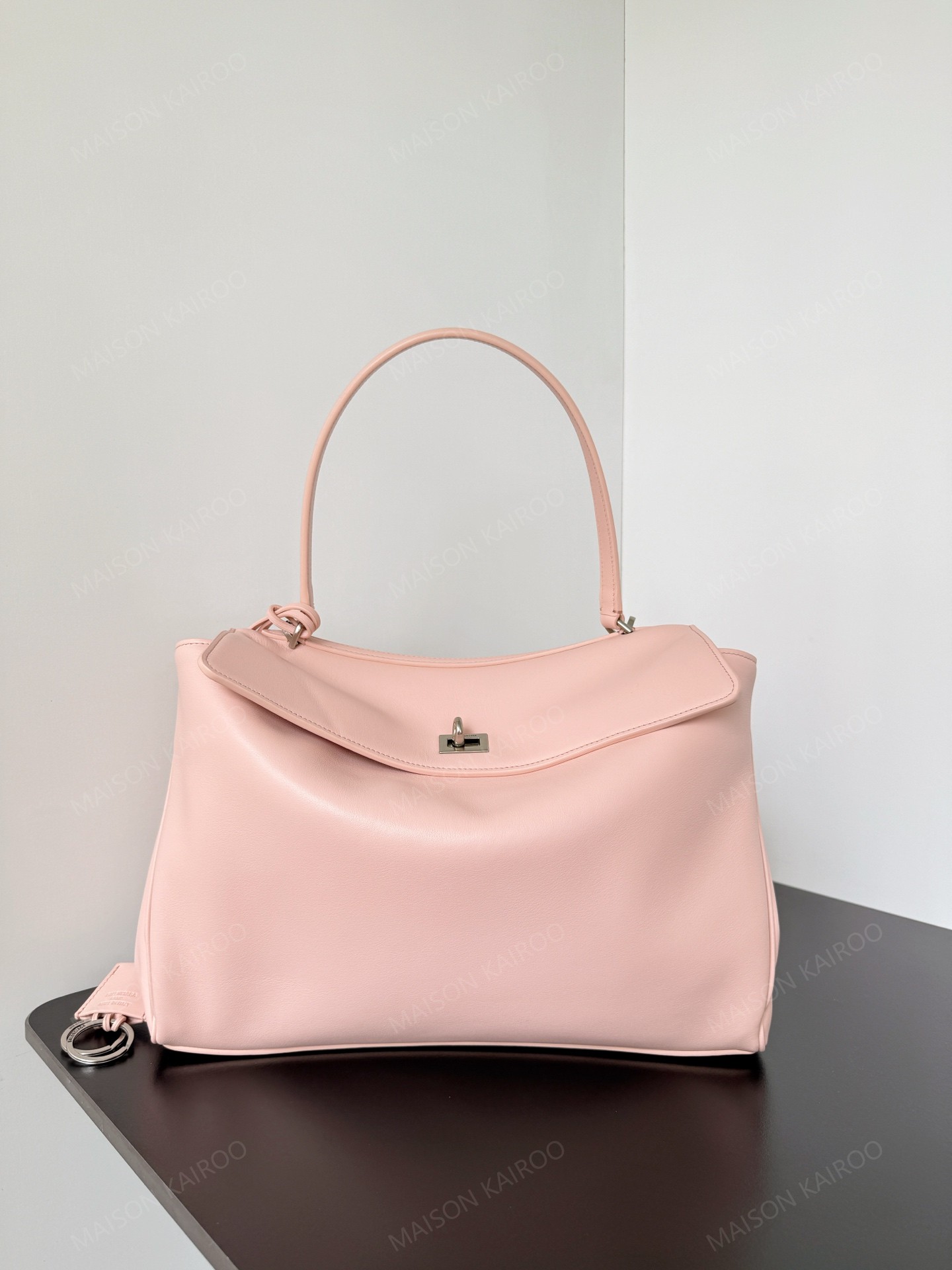 【10A】Balenciaga Rodeo Pink Slouchy Smooth Leather Silver Turn Lock Kelly Tote Top Handle Bag - KAIROO