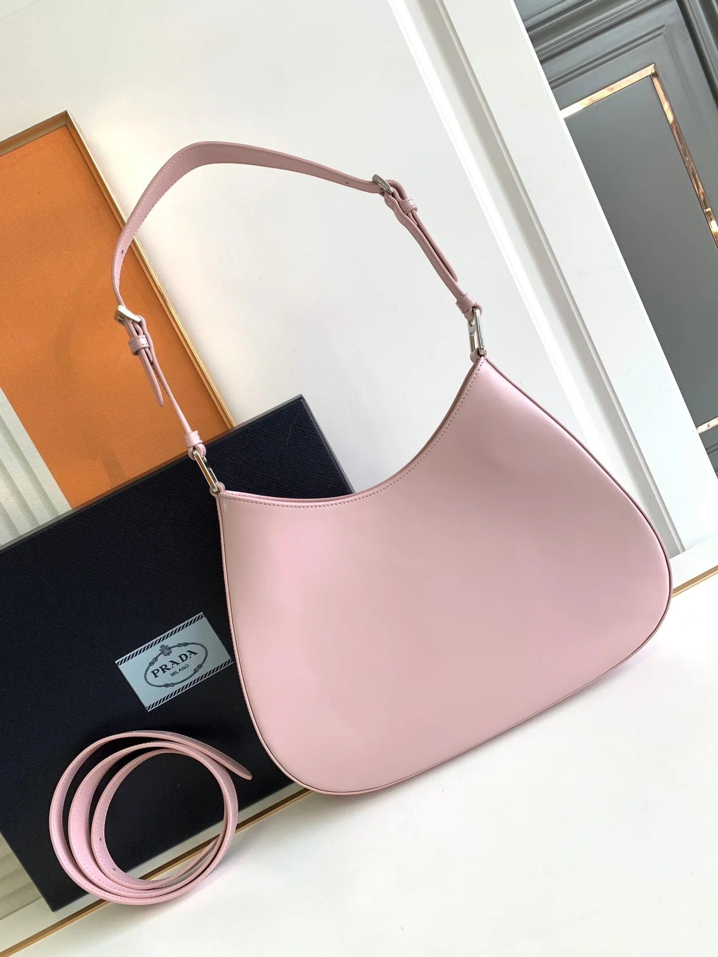Prada CLEO 30 PINK BRUSHED LEATHER SHOULDER BAG