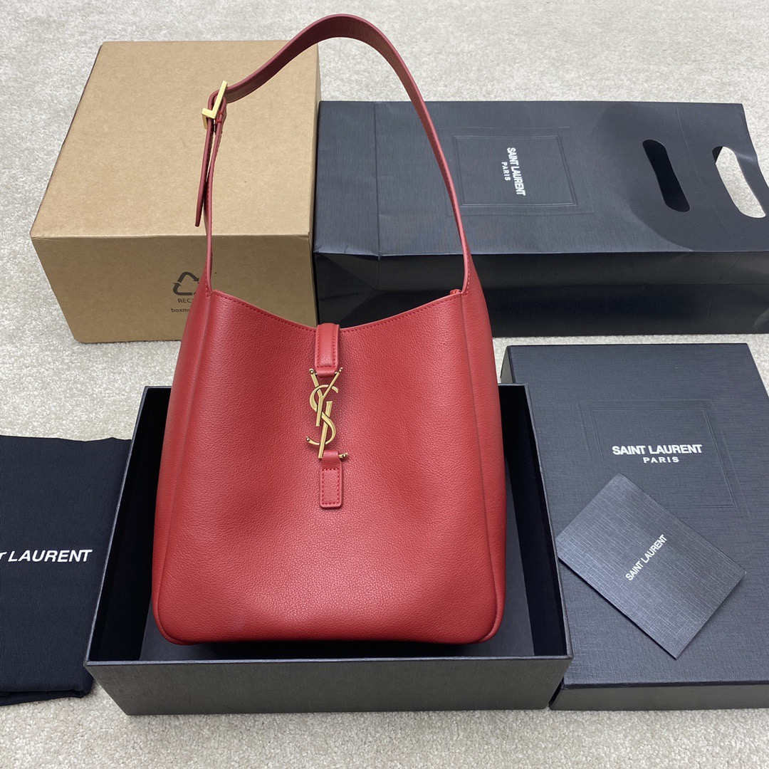 SAINT LAURENT YSL Le 5 à 7 Hobo monogram-plaque shoulder bag red