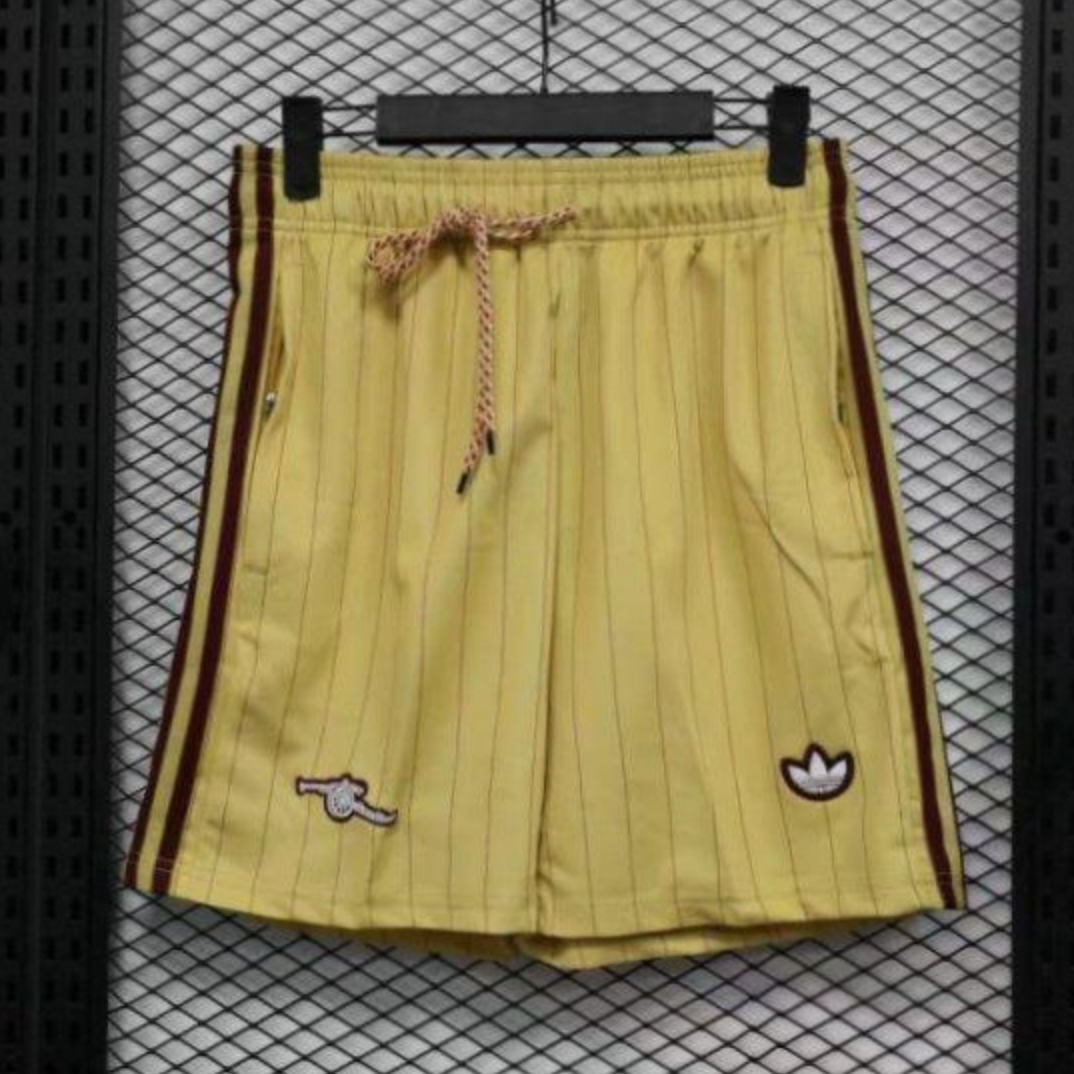 Player Version 25/26 Arsenal Yellow with Burgundy Side Stripes and Pinstripes Shorts S-XXL