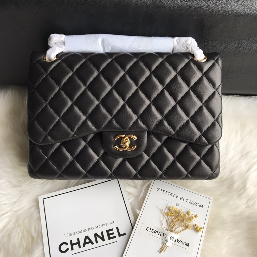 Chanel CF Jumbo 30CM Smooth Diamond Quilted Lambskin Leather Double Flap Shoulder Bags /10A - KAIROO
