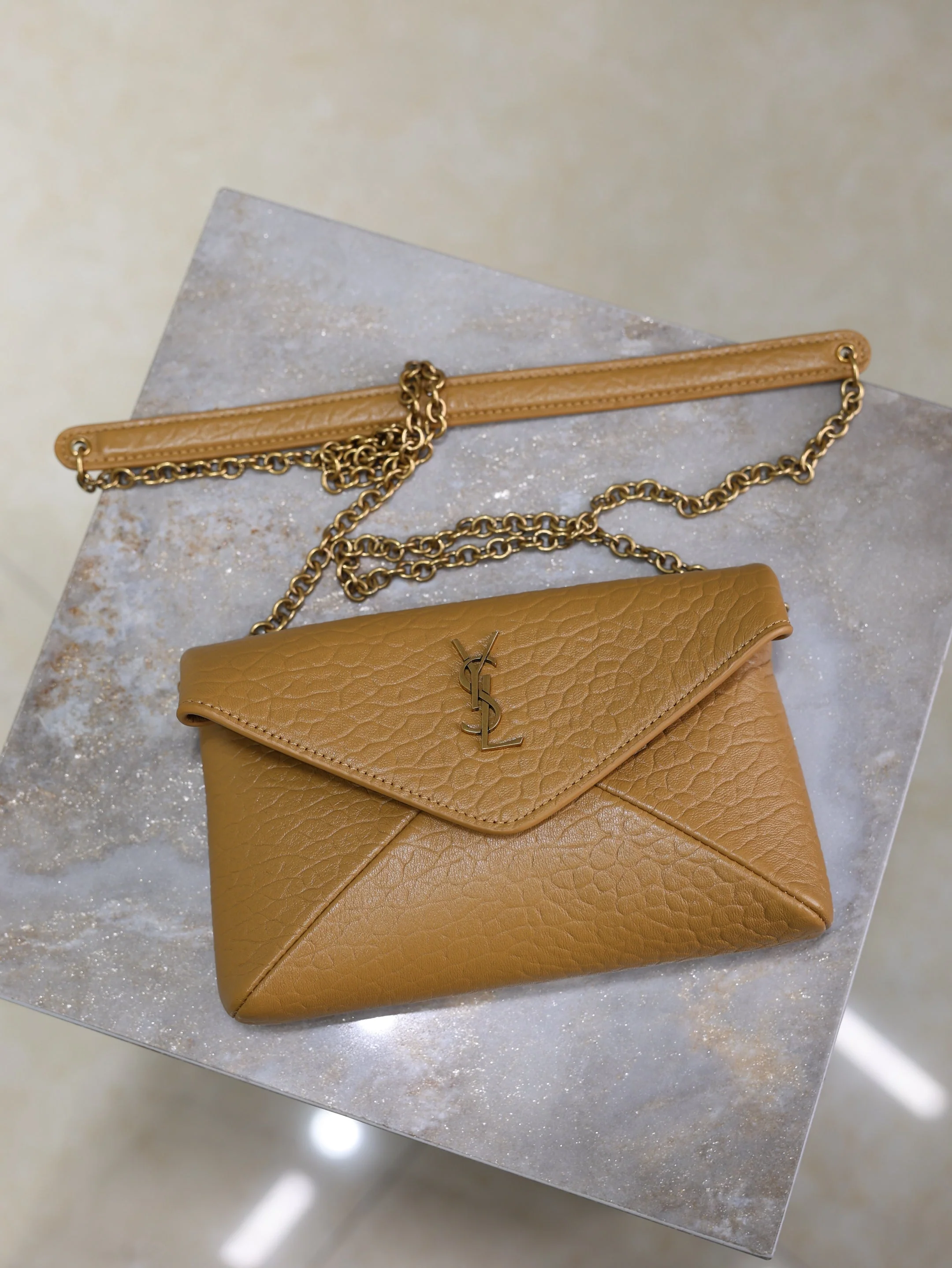 Saint Laurent YSL  Calypso Bag 19cm Light Brown Elephant Leather