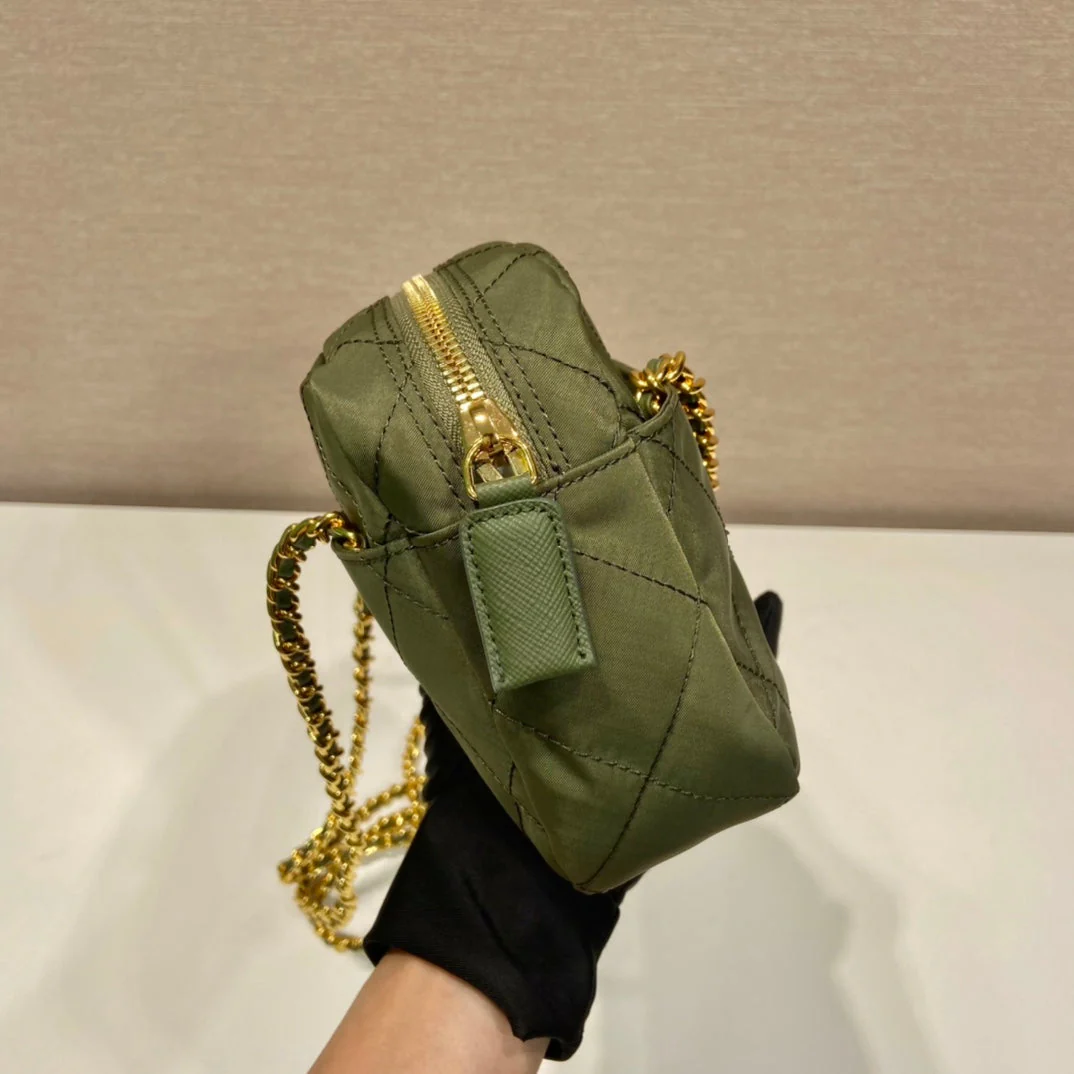 Prada QUILTED HOBO BAG 19 IN PICKLE GREEN HANDMADE NYLON GOLD HARDWARE