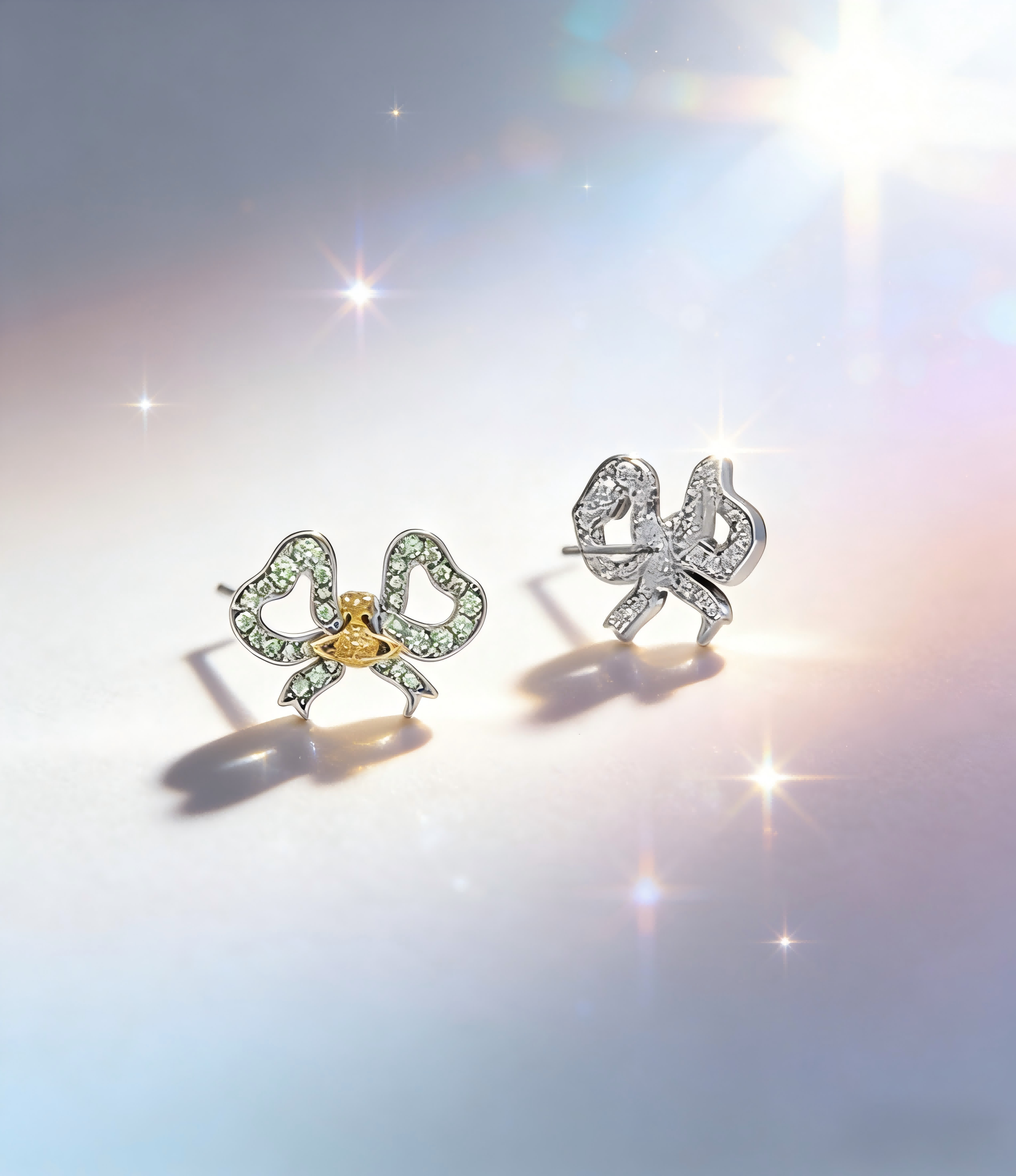 2026 New Vivienne Westwood Style Bow Saturn Earrings - Dainty Light Green Crystal Stud Earrings for Women