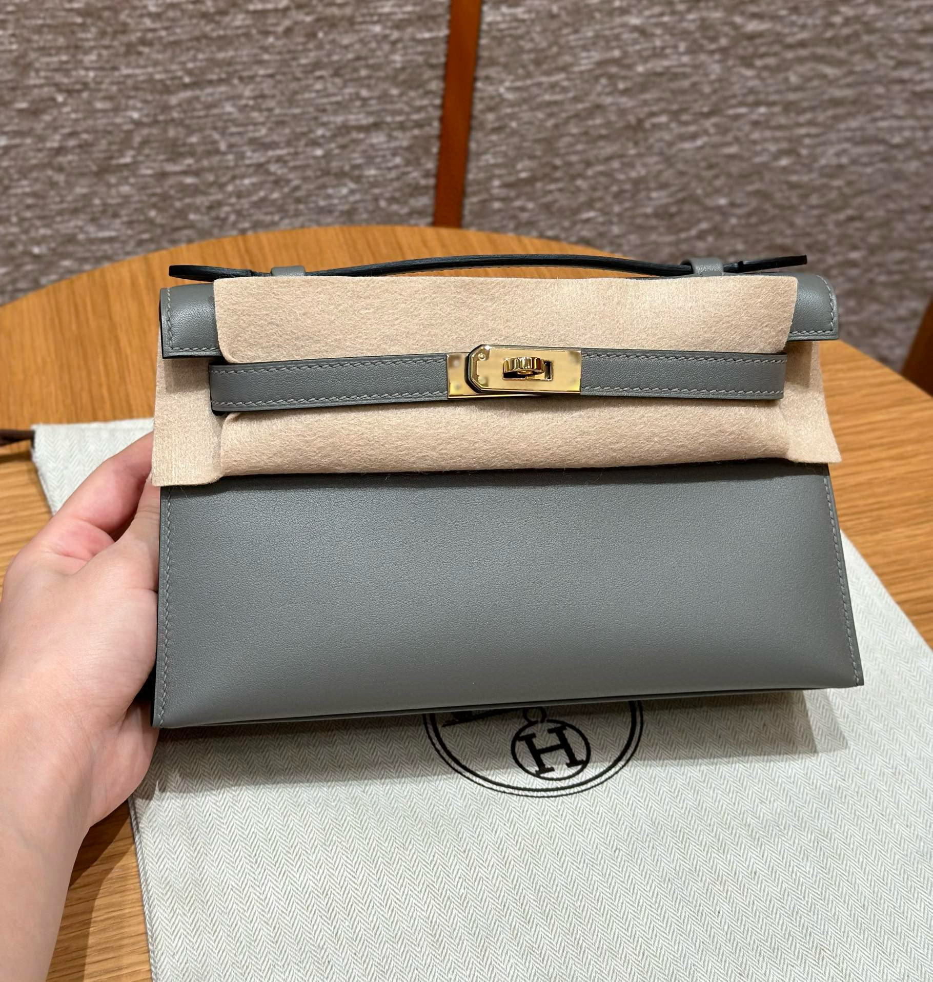 Hermes Gris Meyer Swift Kelly Pochette