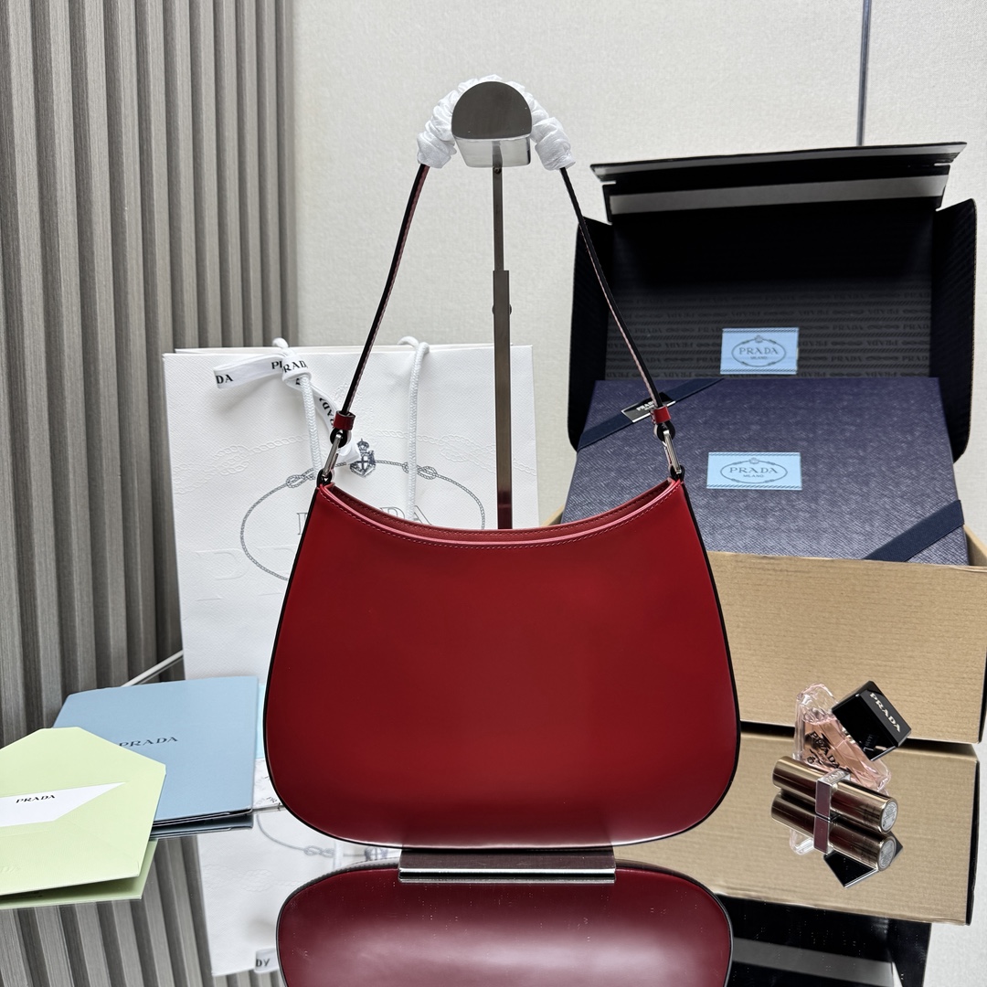 Prada Cleo brushed leather shoulder bag-Scarlet 1BC499