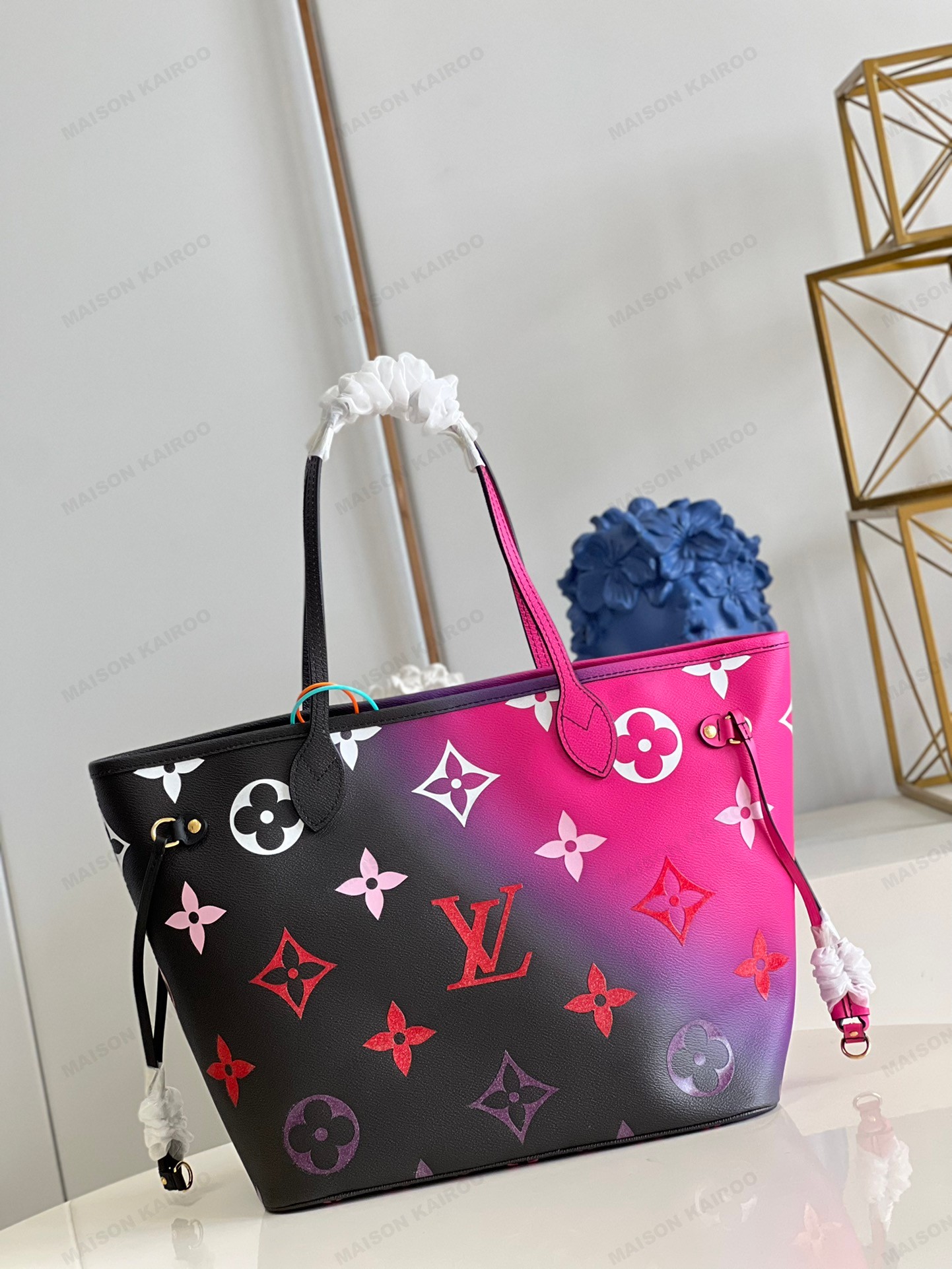 Louis Vuitton LV Neverfull MM Midnight Fuchsia To Black Gradient Monogram Canvas Tote Bag With Pouch - KAIROO