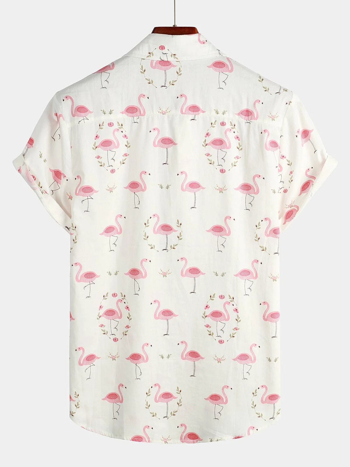 Men's Pink Flamingo Print Cotton Casual Short Sleeve Shirt