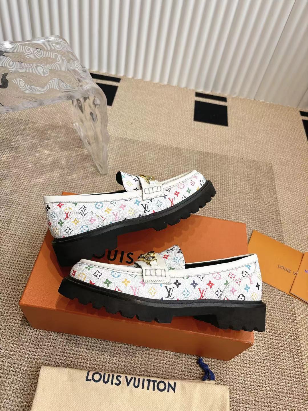 Louis Vuitton x Takashi Murakami White Multicolor Monogram Coated Canvas Leather Platform Loafers - KAIROO