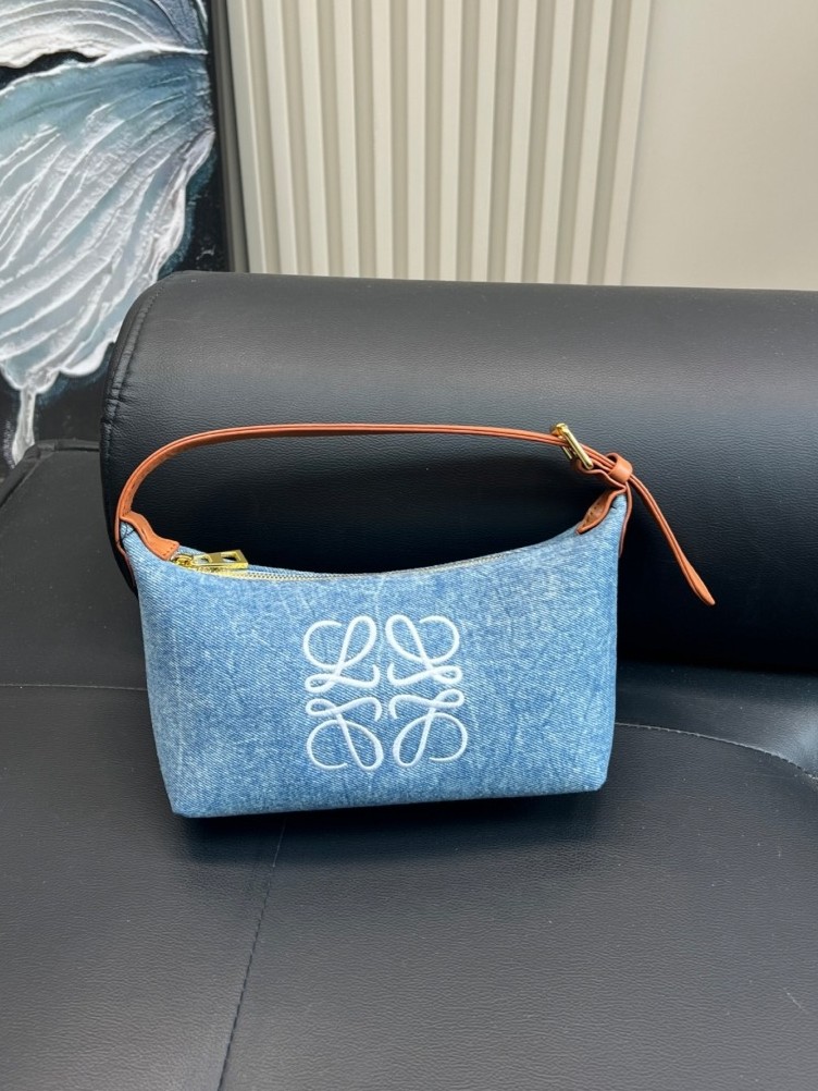 Loewe Anagram Embroidery Denim Leather Adjustable Handle Cubi Bag - KAIROO