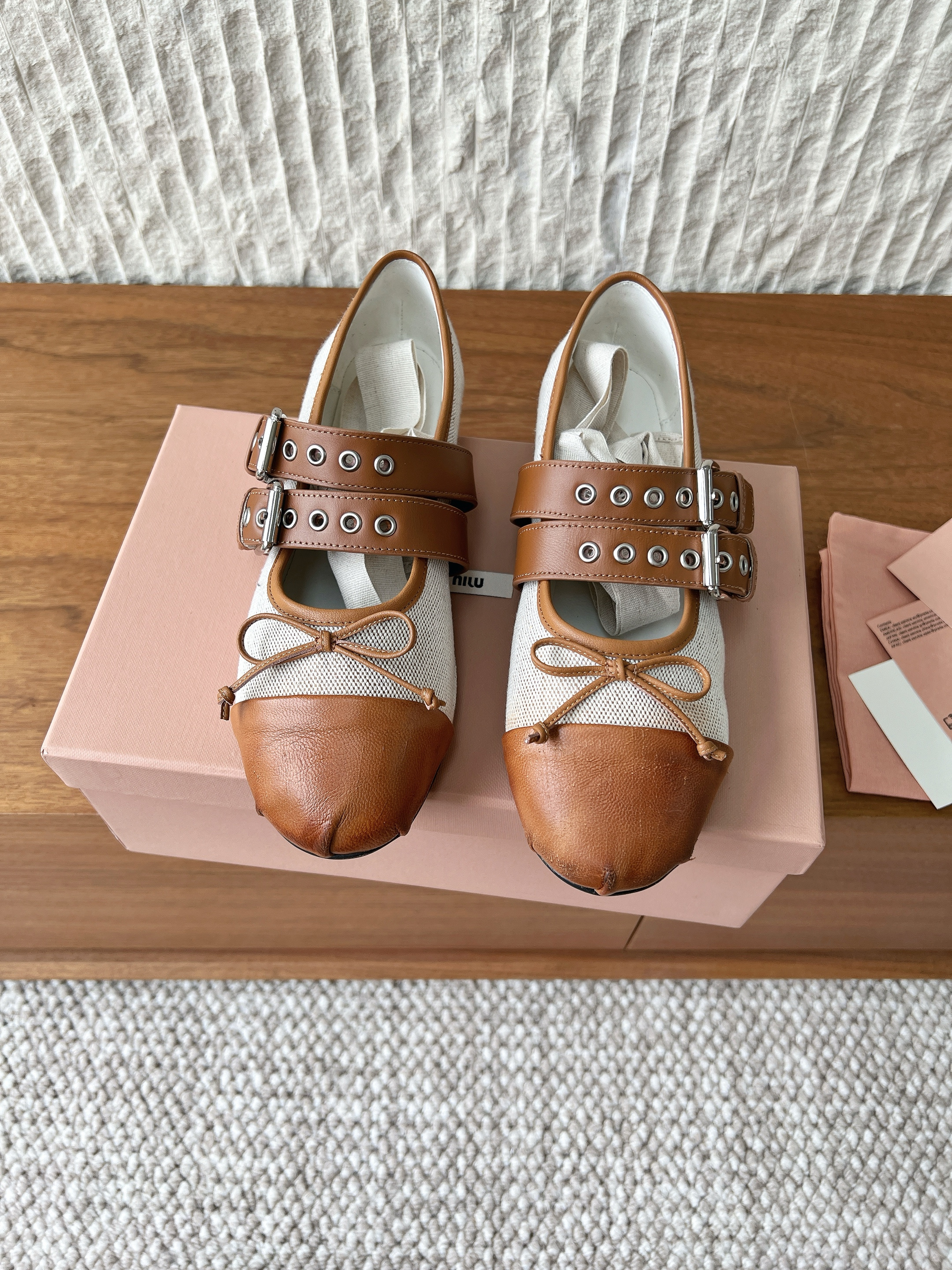 Miu Miu Canvas and Leather Ballet Flat