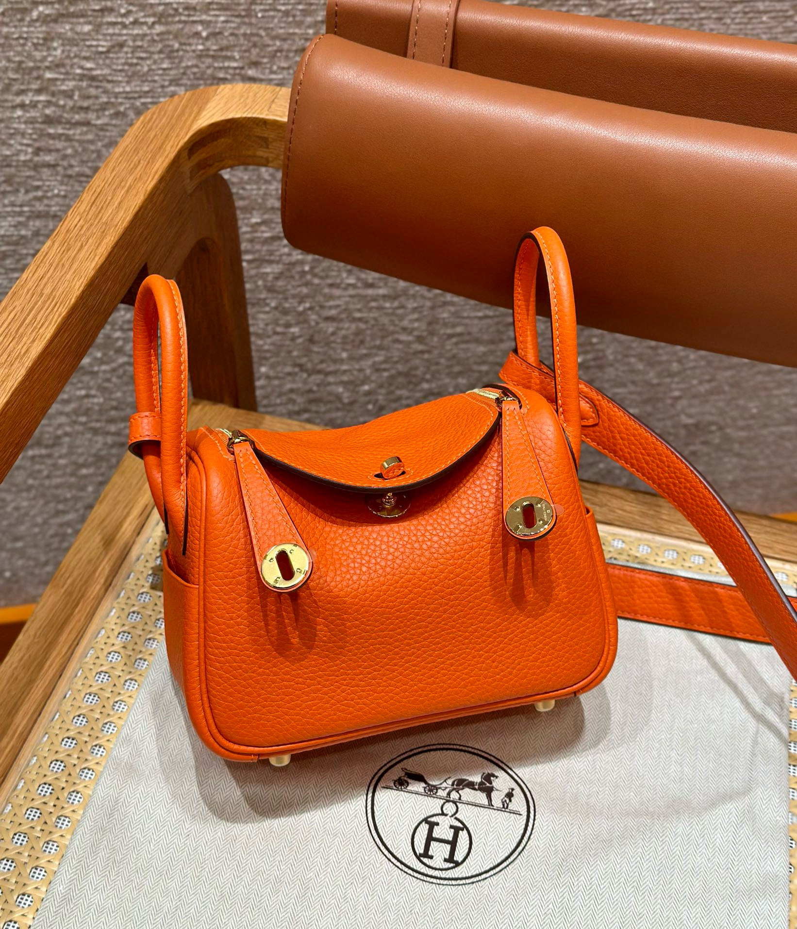 Hermes Orange Clemence Mini Lindy 20