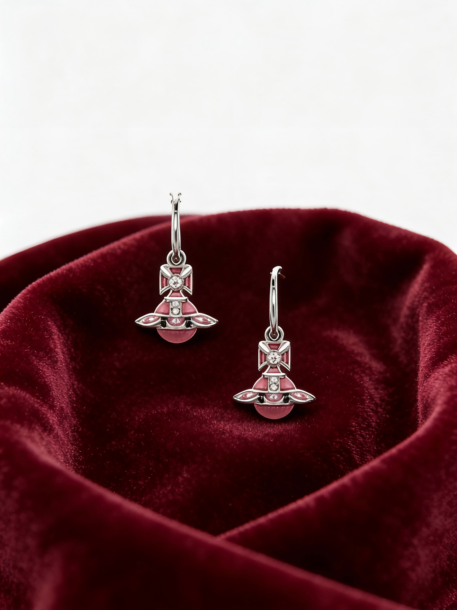 2026 New Silver-Tone Pink Orb Hoop Earrings, Crystal Accent, Dainty Y2K Jewelry for Daily Wear