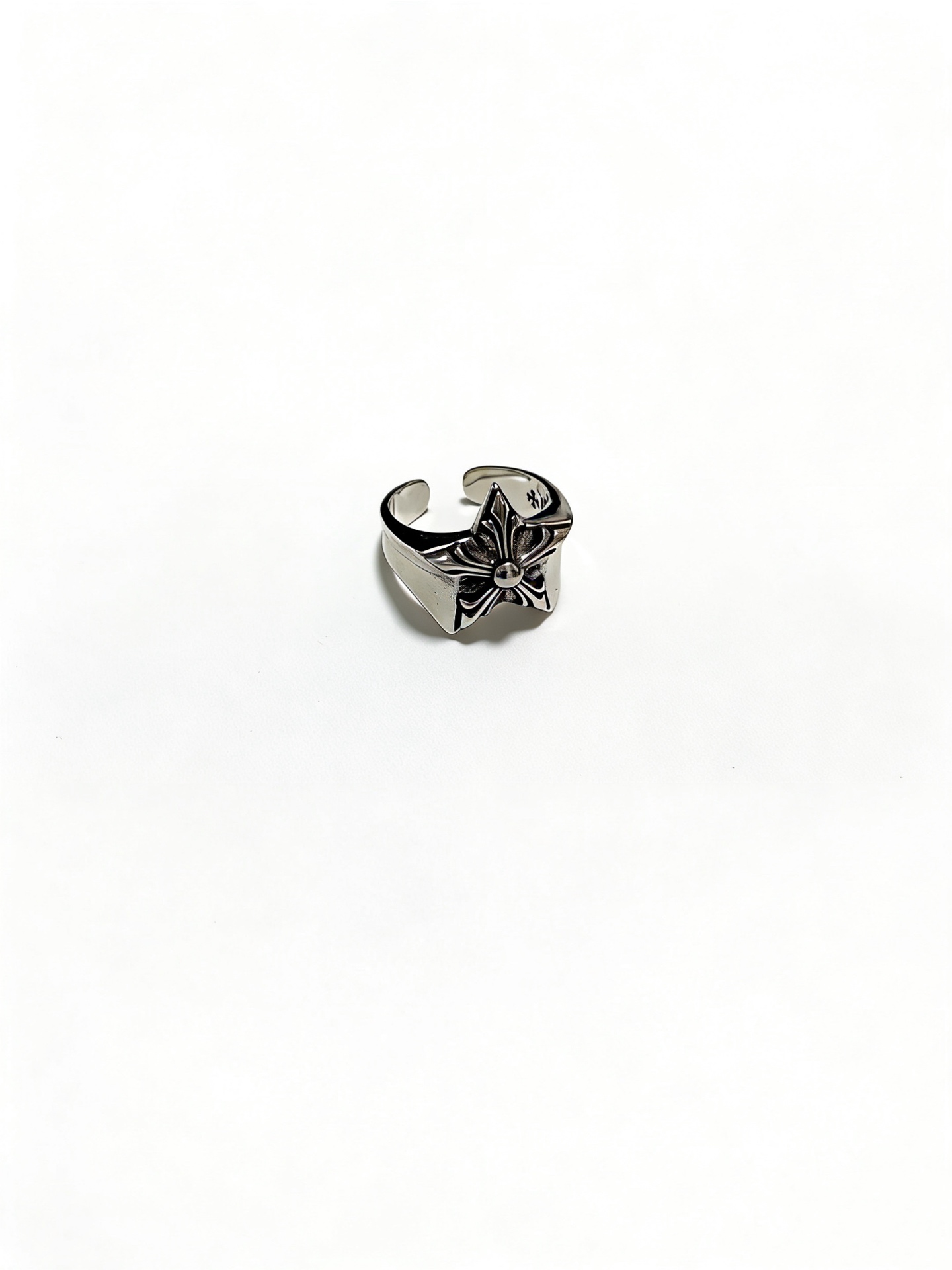Chrome Hearts Oxidized Silver Unisex Open Ring