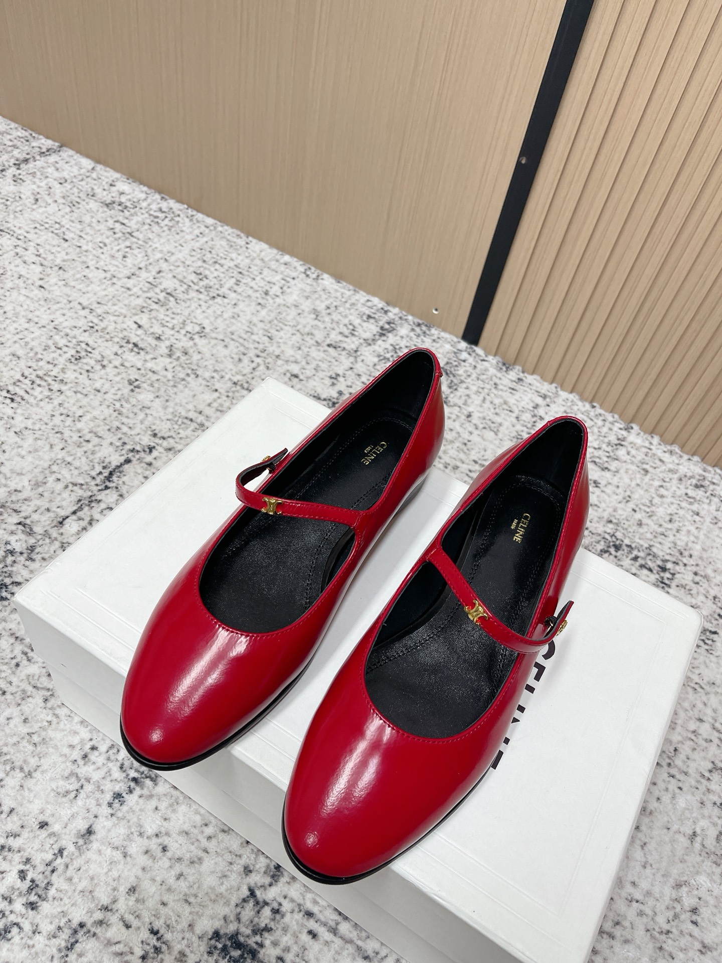 Celine Red City Ballerina in Glassy Calfskin