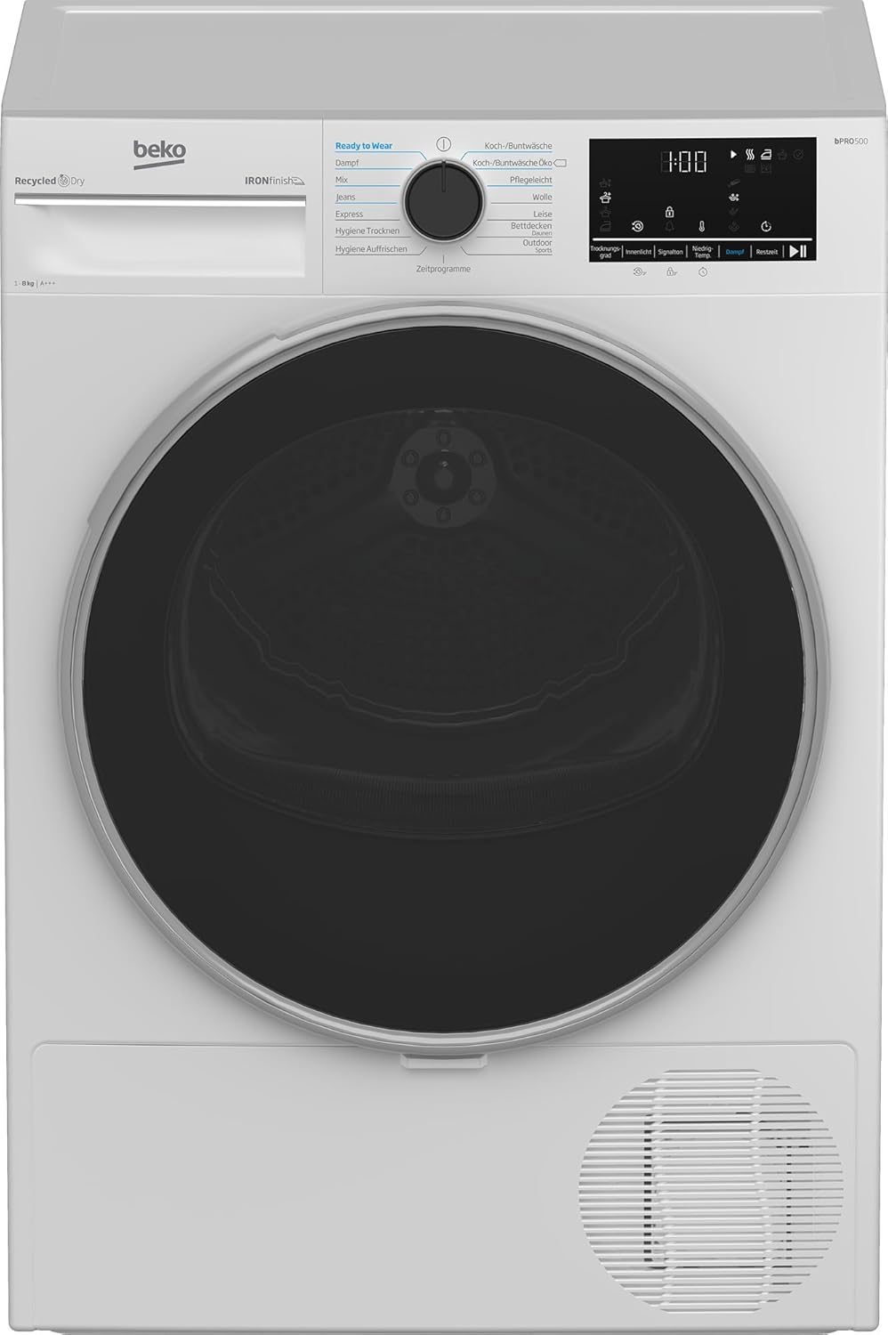 Beko B5T4824IF Tumble Dryer 8 kg, Front Loader Heat Pump Dryer, Suitable for Allergy Sufferers, 15 Programmes, Steam Function, Wrinkle Protection, Sensor Drying, Silent Program, Aquawave Gentle Drum, White