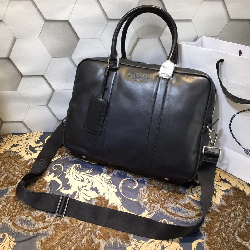 Prada Business & Travel BAG 38 IN BLACK SMOOTH LAMBSKIN