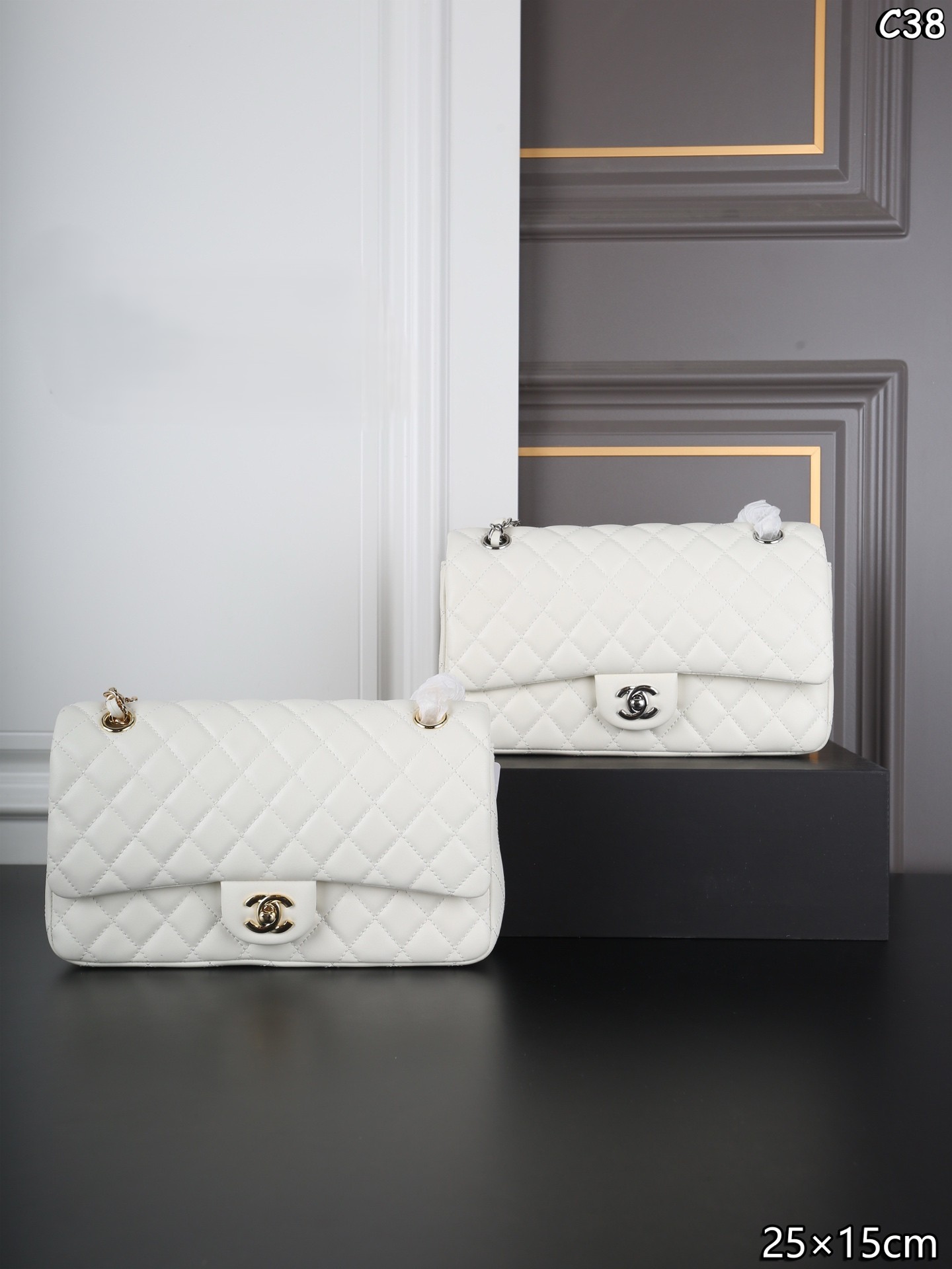 Chanel CF Small 23CM Quilted Smooth Leather CC Logo Double Flap Shoulder Bag - KAIROO