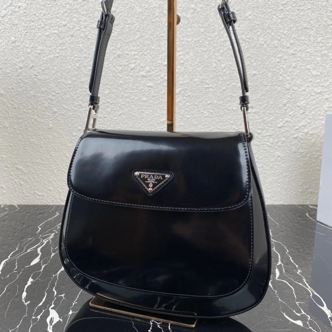 Prada CLEO 24 BLACK BRUSHED LEATHER SHOULDER BAG