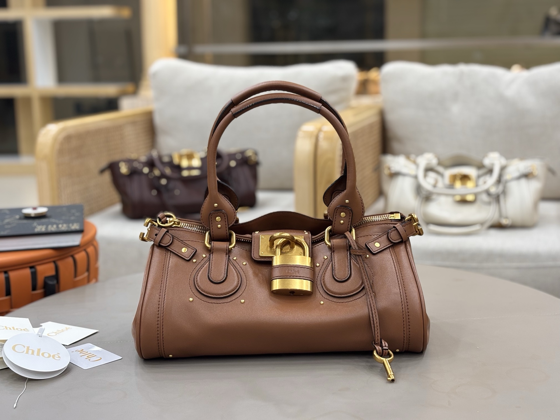 Chloe Paddington Bag in Grained Calfskin-Mustang Brown