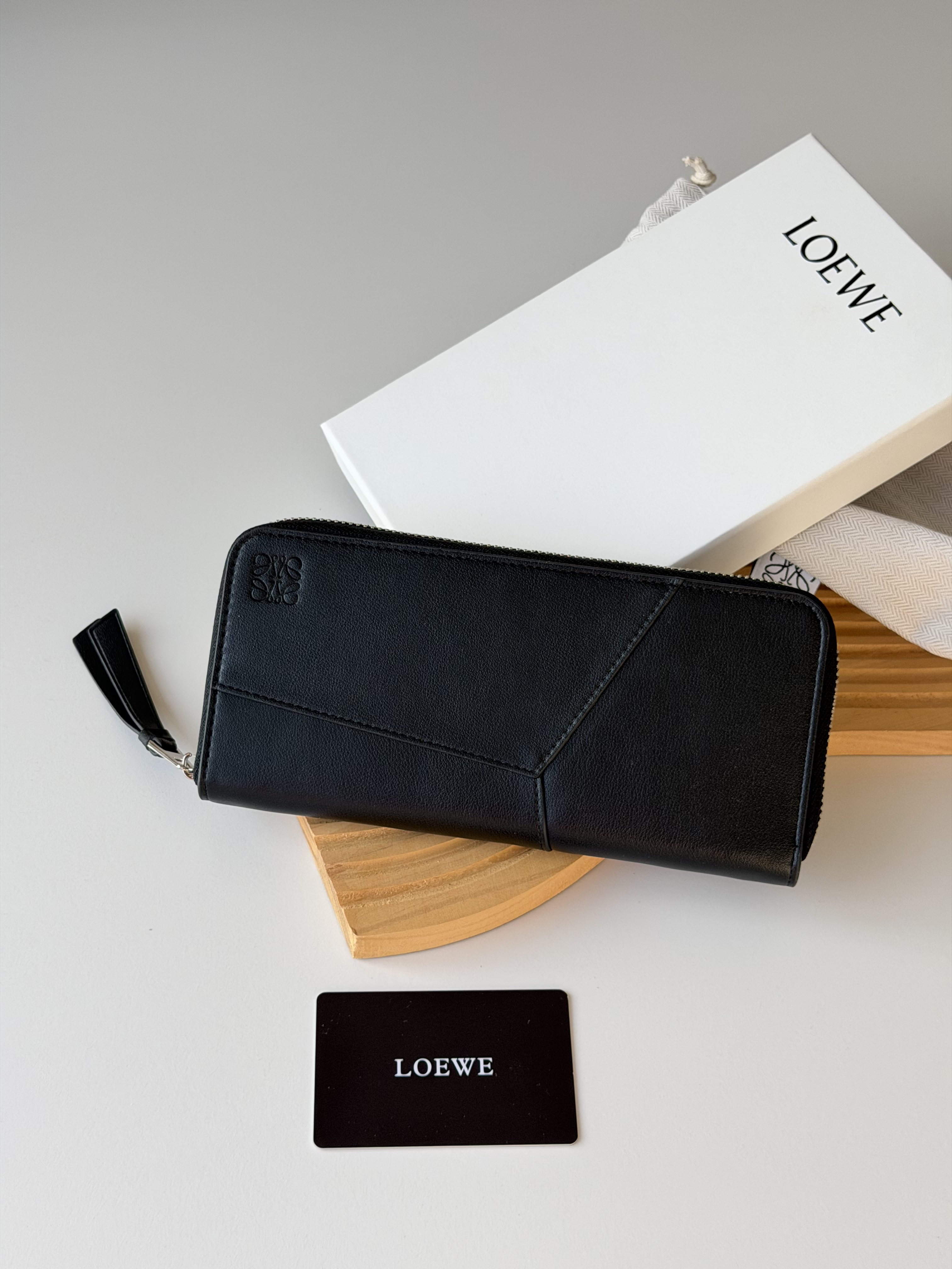 Loewe Puzzle Geometric Stitching Leather Embossed Anagram Zip Around Long Wallet - KAIROO