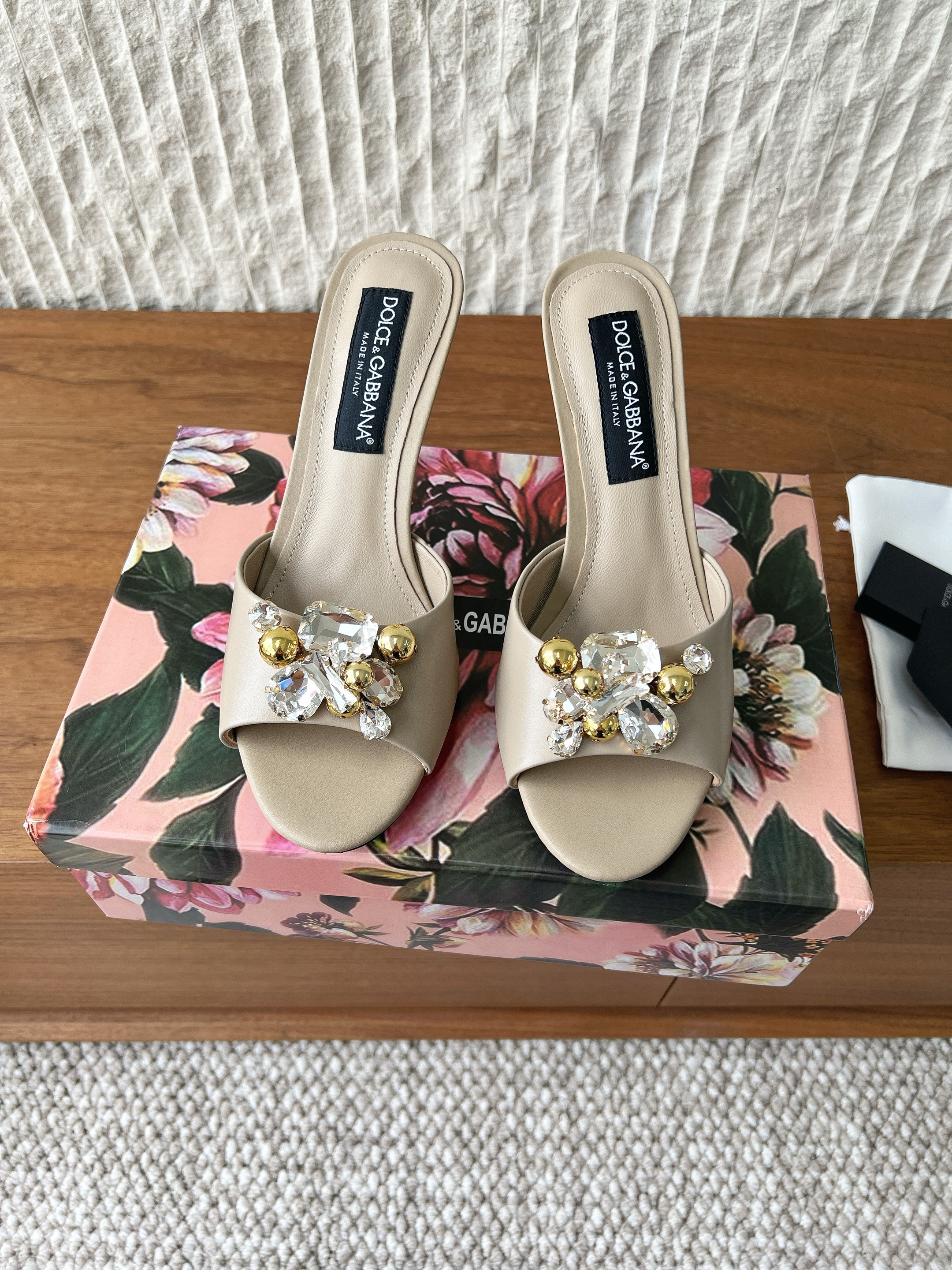 Dolce&Gabbana Crystal Shiny Leather Heeled Slide