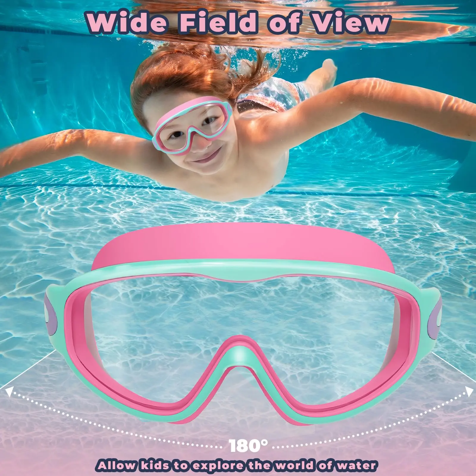 2-Pack Kids Panoramic Swim Goggles (Ages 3-15) - Anti-Fog UV Protection - Leak-Proof Soft Silicone Seal with Nose Clips & Earplugs