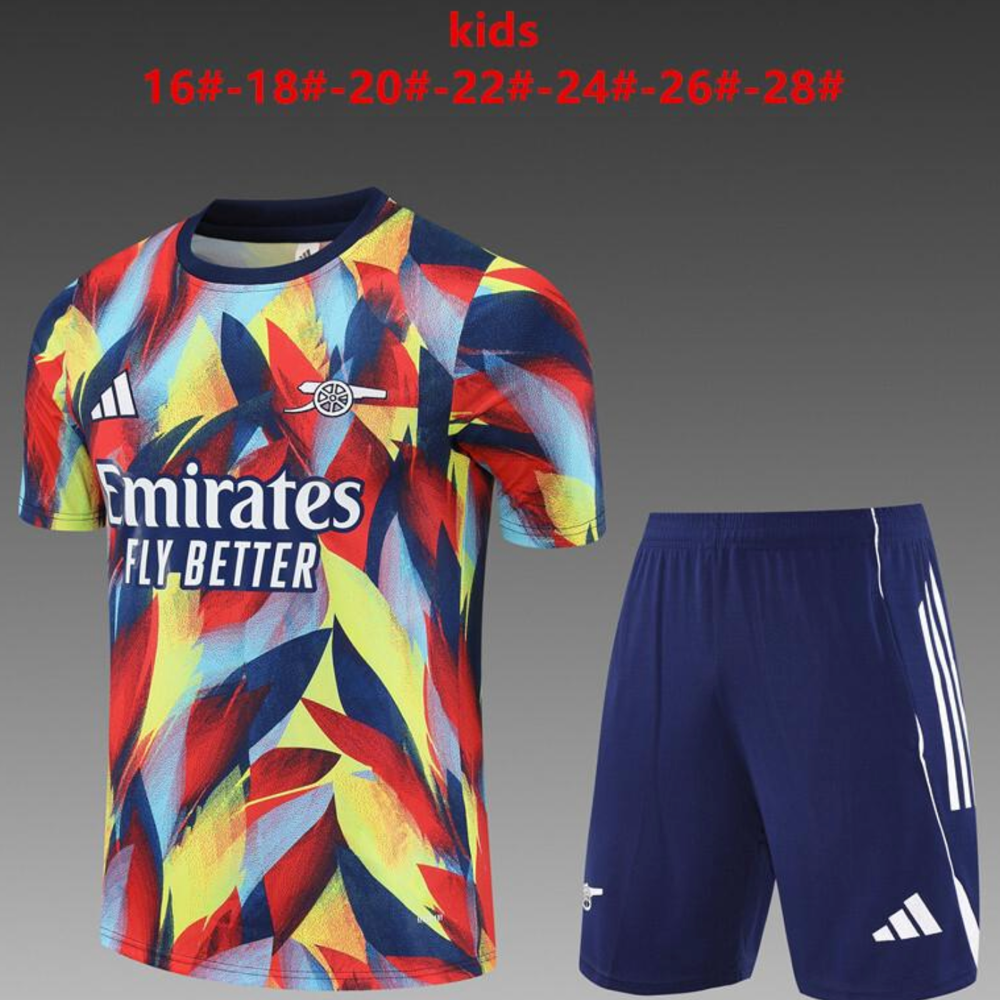 25/26 Kids Arsenal Yellow Red Camouflage Short Sleeve Jersey+Shorts 16-28