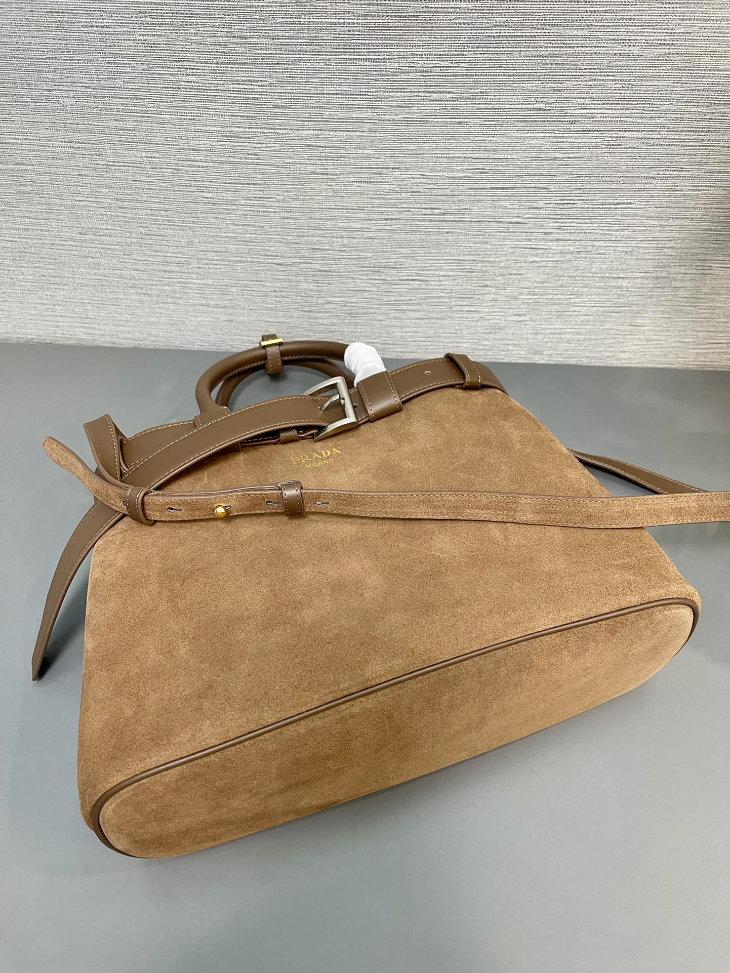 Prada MEDIUM TOTE BAG WITH 35 IN RUSSET BROWN SUEDE