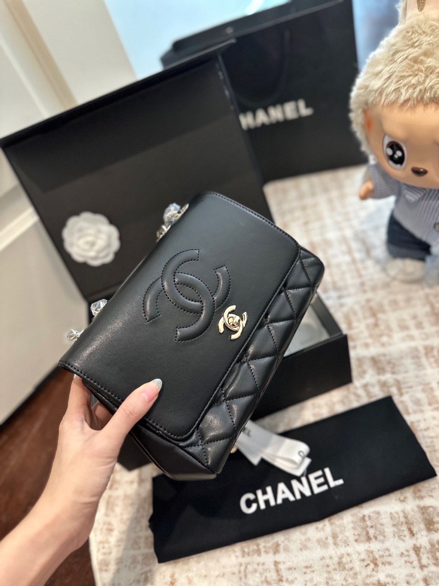 Chanel latest vintage Vinage sheepskin embossed Logo Crossbody Bag